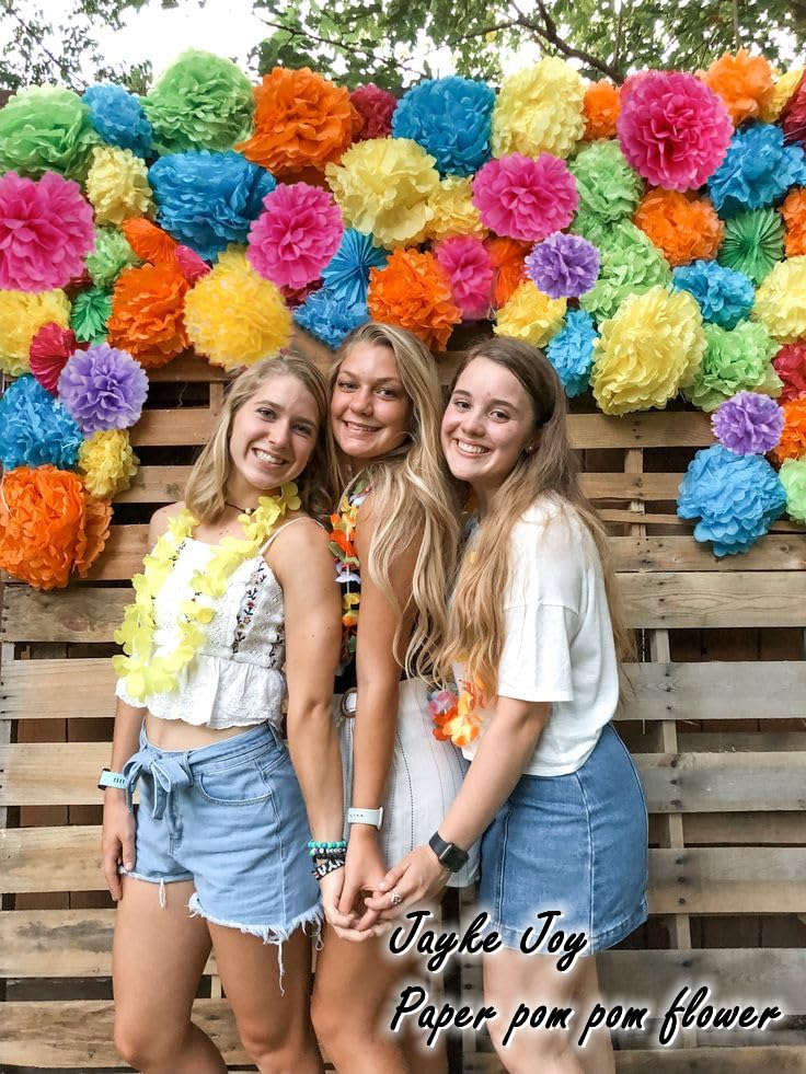 12pcs Colorful Paper Pom Poms Set for Party Decor (Mixed Size 8/10/12 Inch)