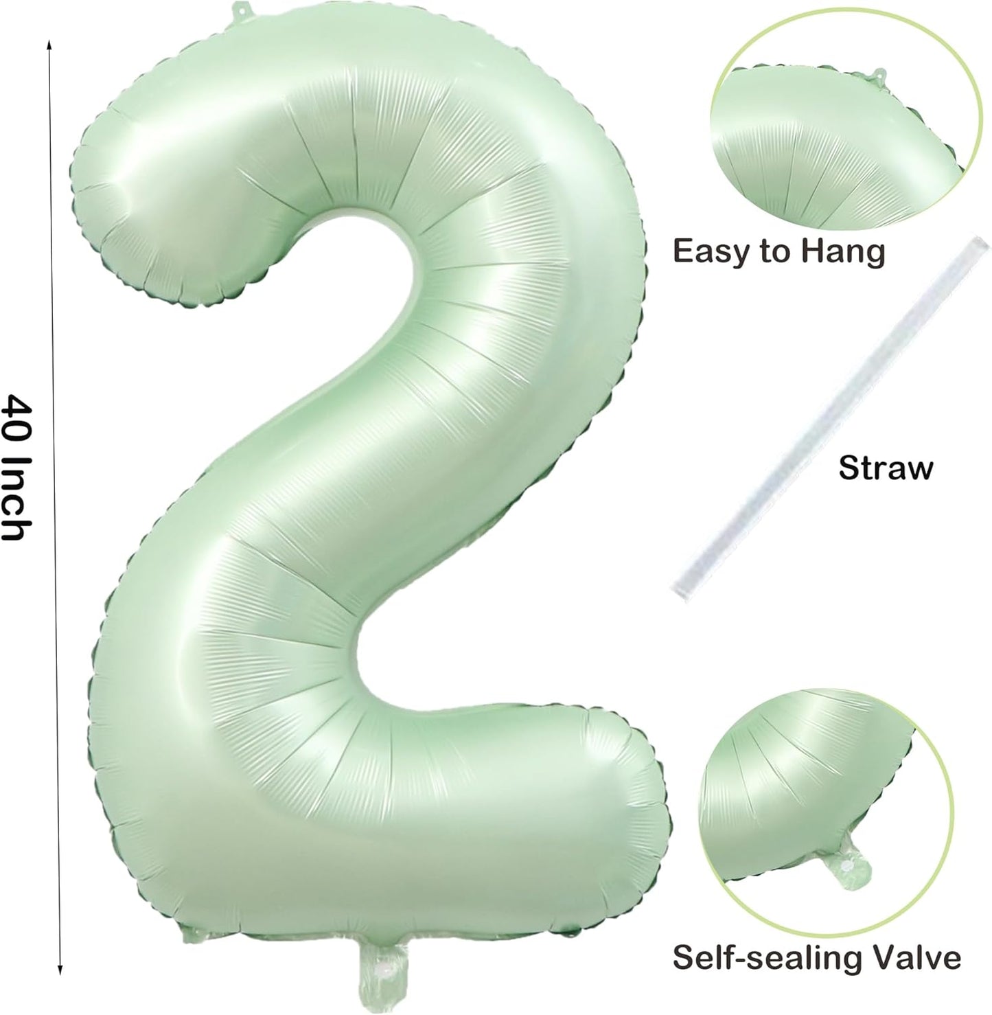 40 Balloon Number 2 Olive Green, Large Foil Number Balloons Set 0-9, Olive Green 2 Helium Balloons for Girls Boys 2nd 12th 20th Birthday Anniversary Graduation Jungle Safari Party Decoration Supplies