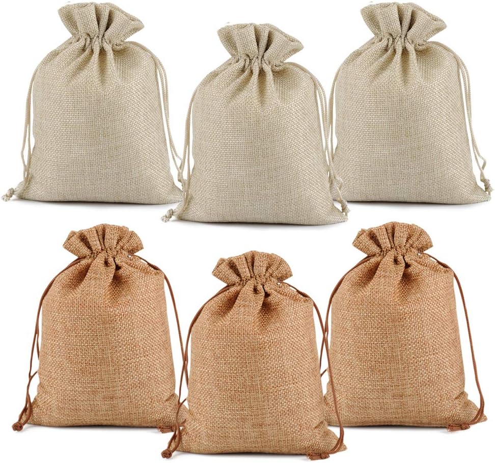 Lucky Monet 25/50/100PCS Burlap Gift Bags Wedding Hessian Jute Bags Linen Jewelry Pouches with Drawstring for Birthday, Party, Wedding Favors, Present, Art and DIY Craft (100Pcs, Coffee, 4” x 6”)