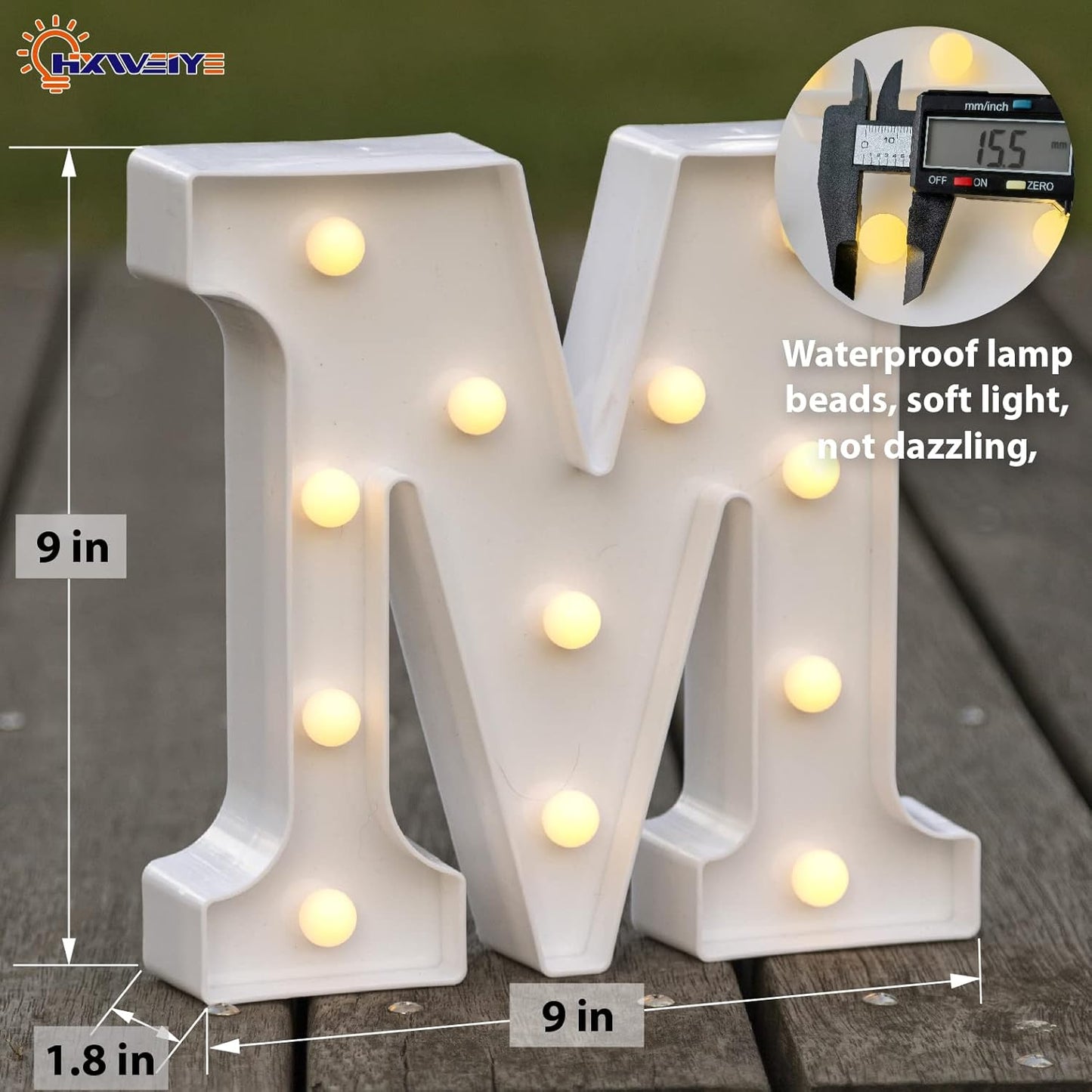 LED Marquee Letters Lights Sign-M, HXWEIYE Led Letters Lights 26 Alphabet, Light Up Number 0-9 Letters Sign for Party Home Birthday Anniversary Battery Powered Lighted Letters(Warm White)