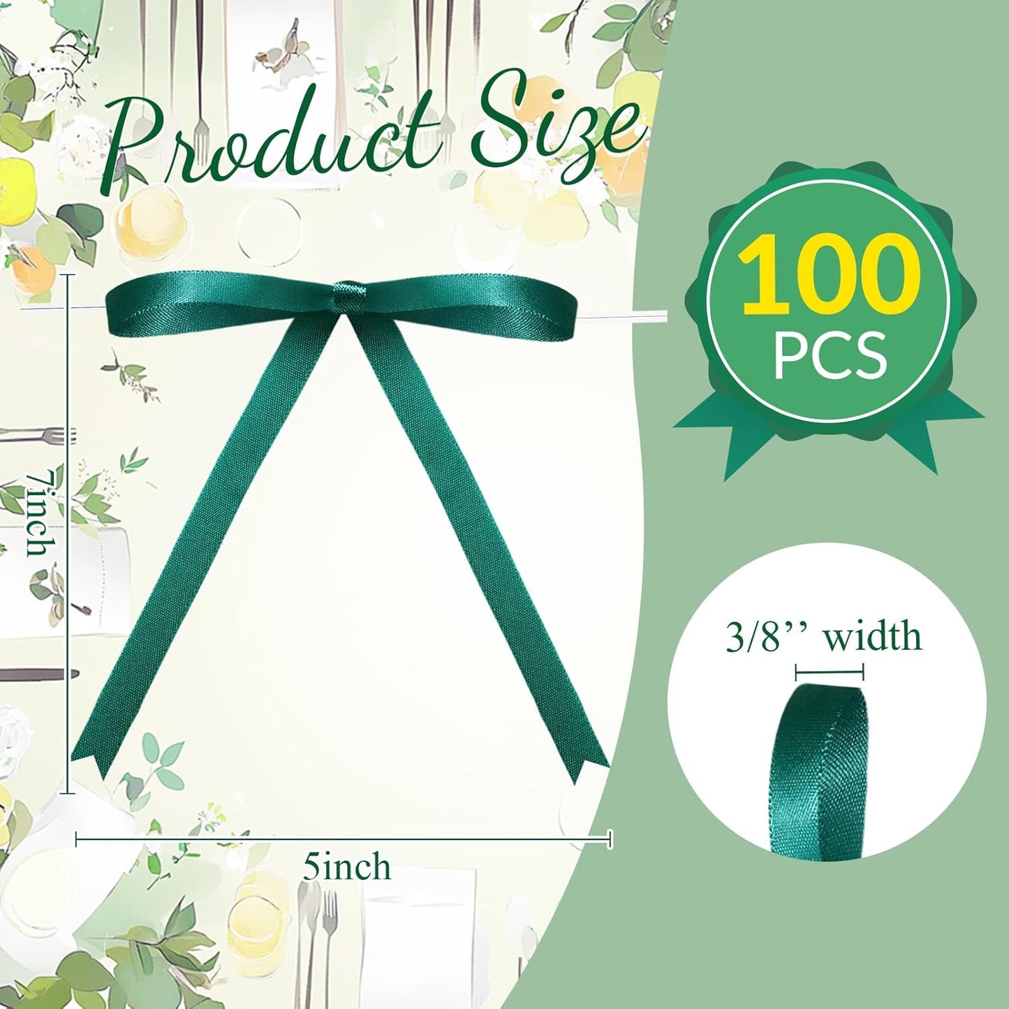 Riceshoot 100 Pcs Twist Tie Bows Bulk 5x7 Inch Satin Ribbon Bows for Gift Wrapping Cake Treat Bags Craft DIY Gift Wedding Baby Shower Birthday Party (Green)