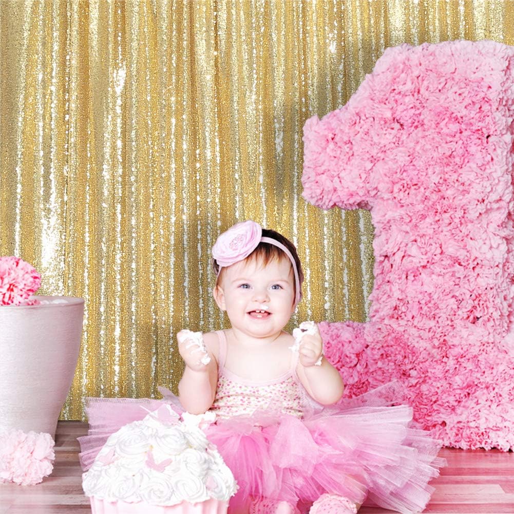 Eternal Beauty Gold Sequin Backdrop, 6x8 Ft Glitter Background Curtains for Shimmer Photography Party Wedding Birthday Back Drop Decor