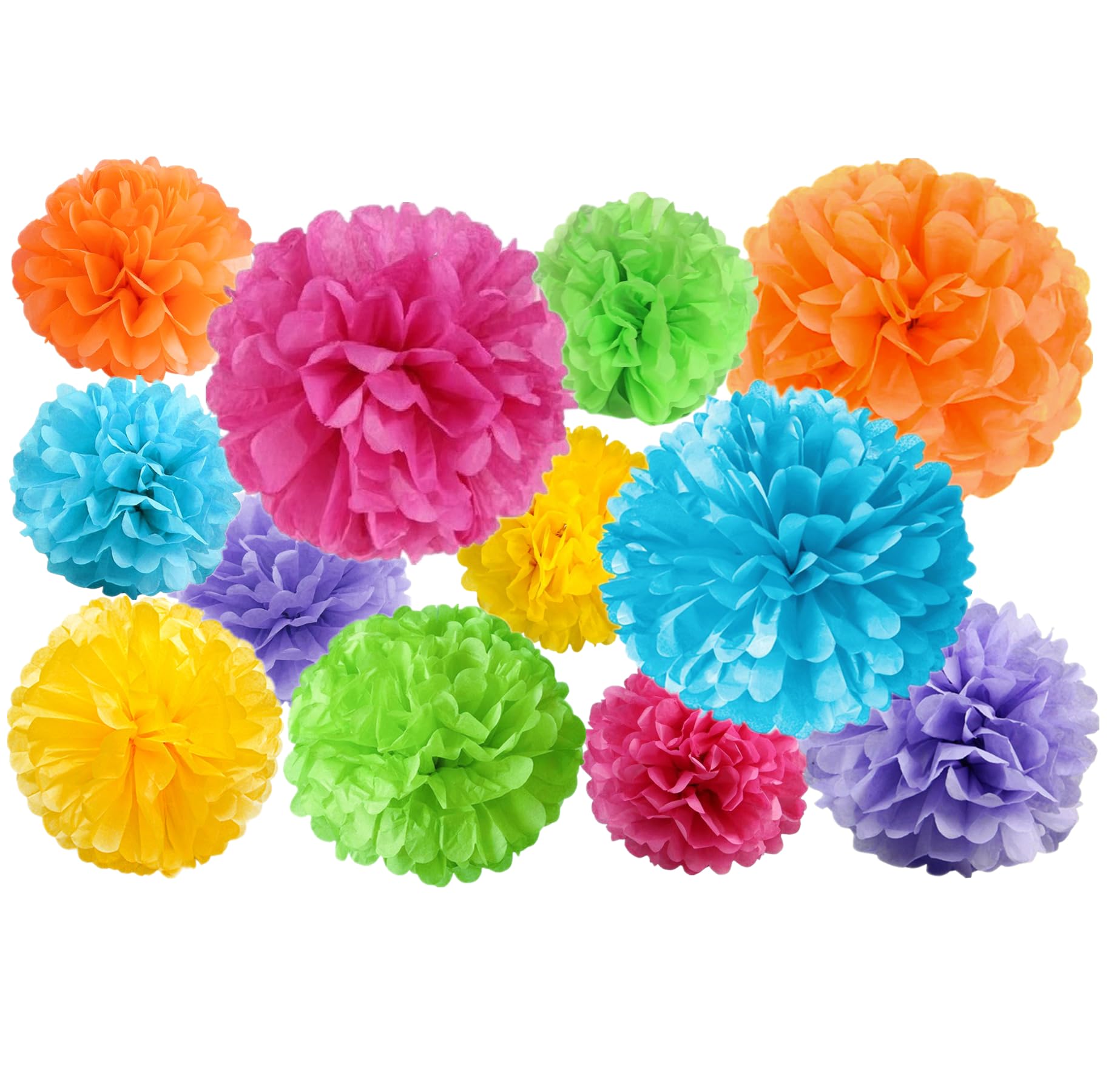 12pcs Colorful Paper Pom Poms Set for Party Decor (Mixed Size 8/10/12 Inch)