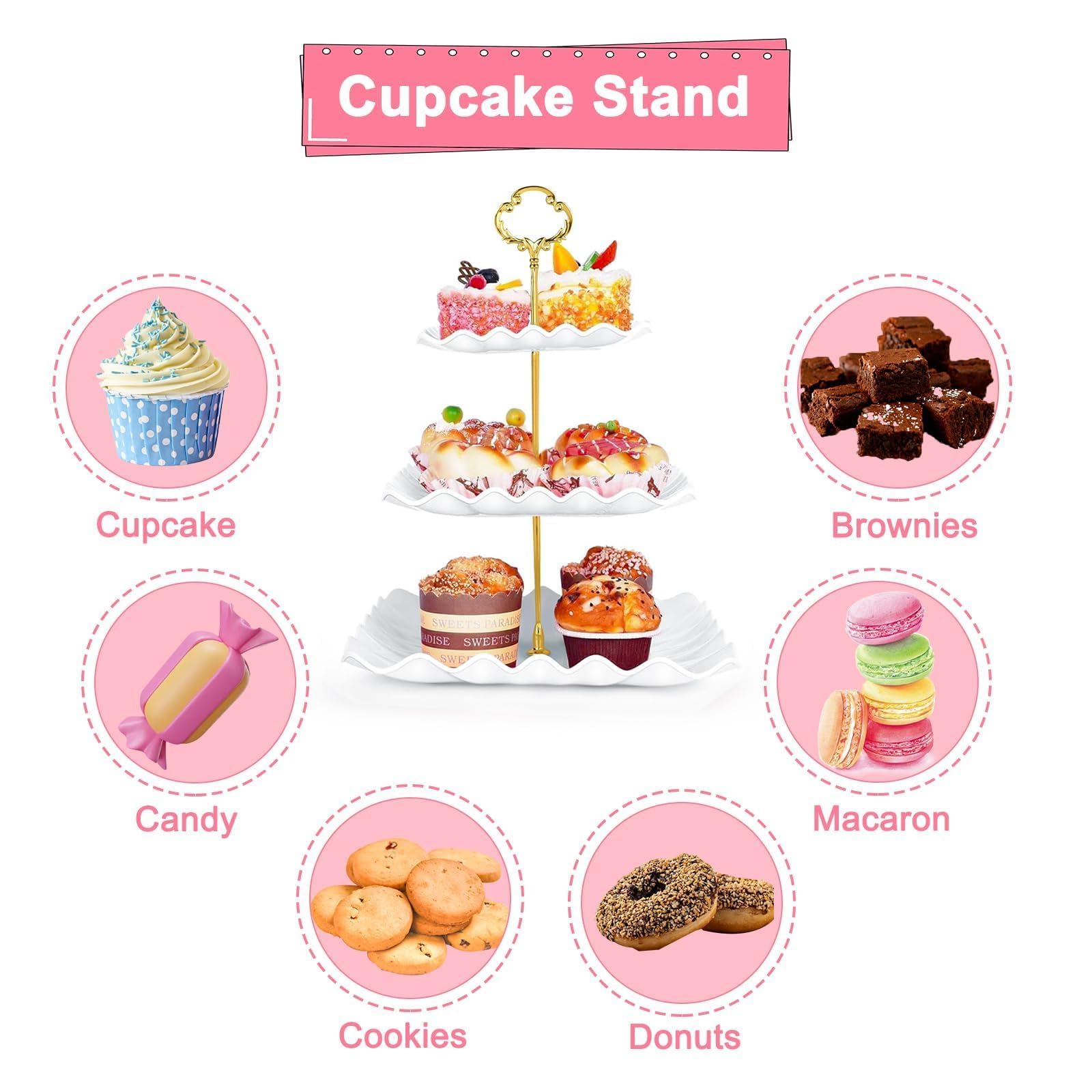 5 Pcs Dessert Table Display Set - 2 Pcs 3-Tier Dessert Display Stands & 3 Pcs Serving Tray