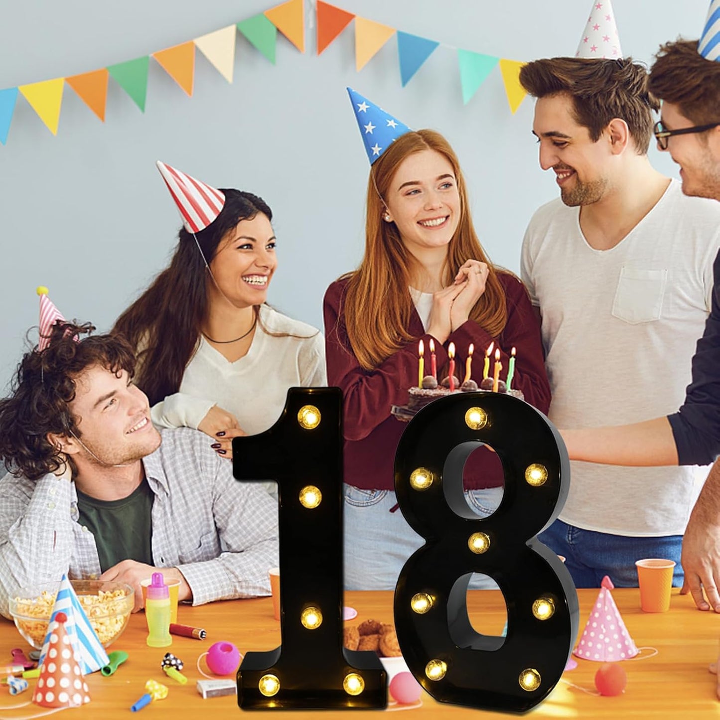 LED Marquee Numbers, 8.58 Inch Led Light Up Numbers for Party, Small Light Up Letters, Battery Powered Lighted Number for Table, Birthday, Night Light, Christmas or Home Decor (Black, Number 8)