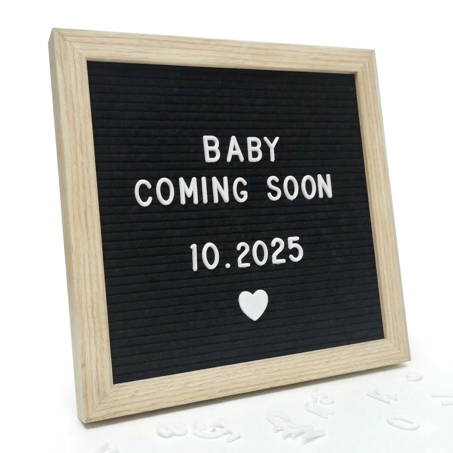 Black Felt Letter Board 10x10in, Baby Announcement Sign, 336 Letter Kit