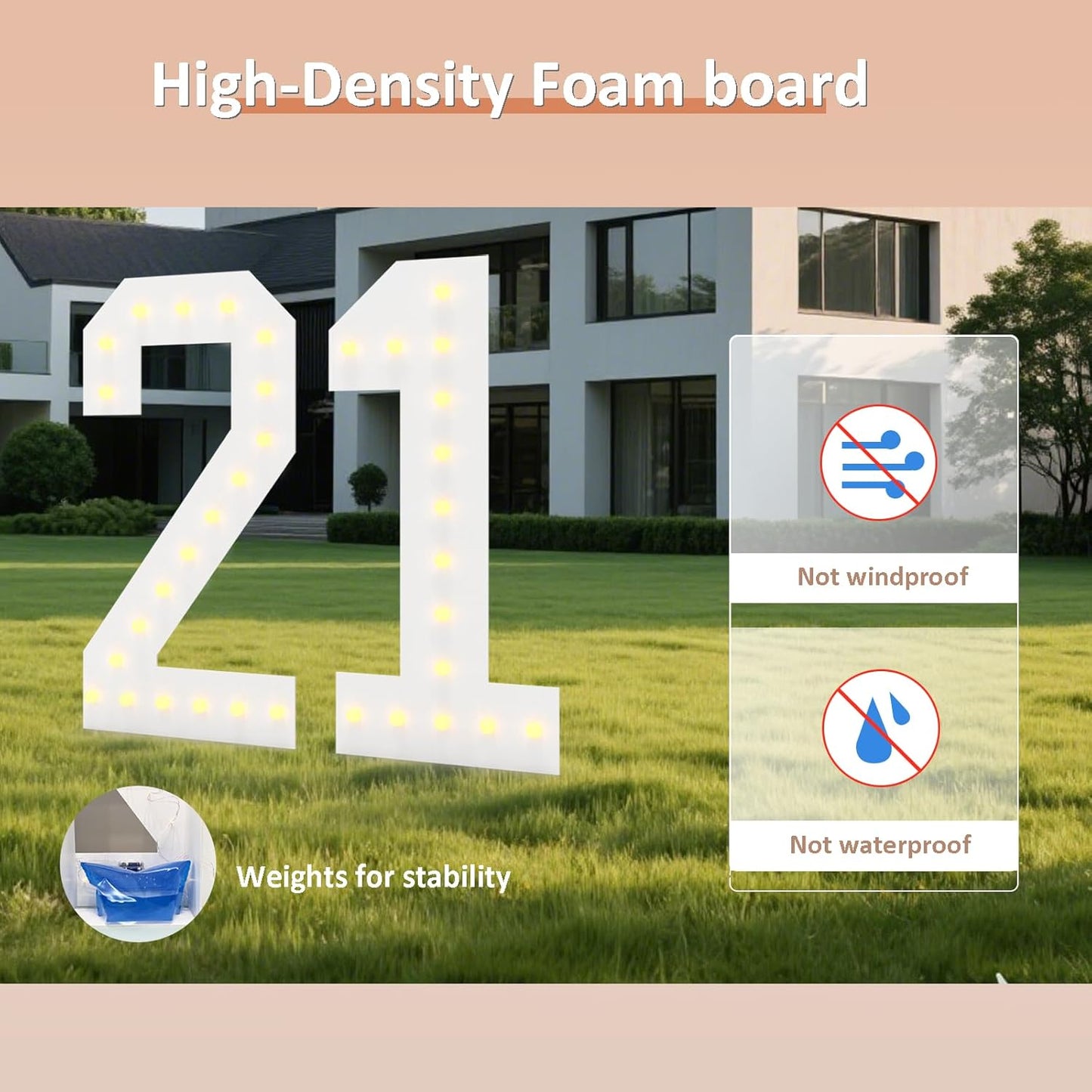 LOBOOM 4FT Light Up Numbers, Marquee Numbers 4 Feet Tall Giant Number 25 Mosaic Big Number Sign for 25th Birthday Party Backdrop Anniversary Decorations, Pre-Cut Large Frame