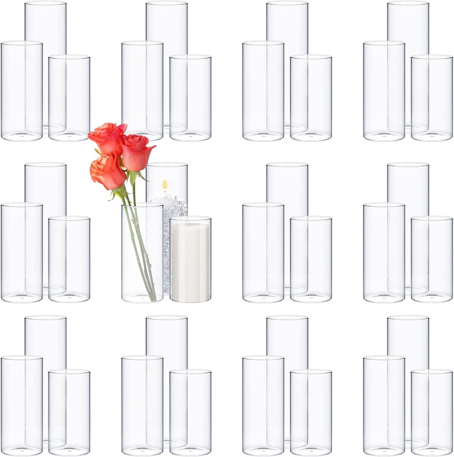 Thin Glass Cylinder Vases 2.5''/3.3'' Diameter 2mm Wall Thickness Clear Flowers Vase Hurricane Floating Candles Holders for Table Centerpieces Wedding Decor(2.5'' X 5'',6'',8'',36 Pcs)