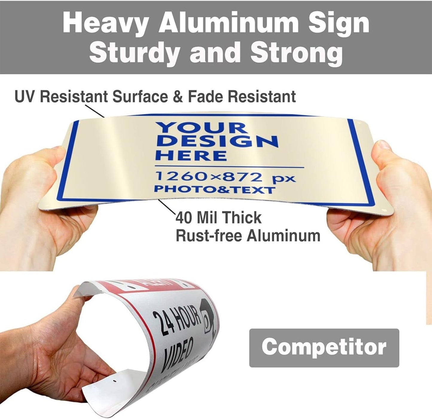 Custom Signs Outdoor Metal Sign - 12 x 8 Customized Personalized Aluminum Signs for Office, Home, Business, Decor, Custom Road Signs, Rust-Proof Sign (Blue Text Box), 12x8 inches