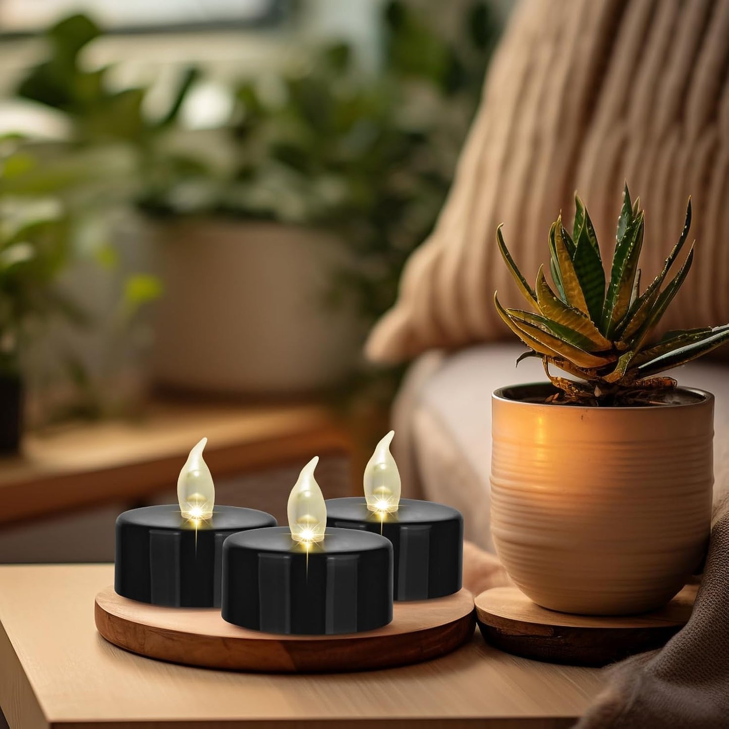 Battery Operated LED Tea Lights: 24PACK Flameless Votive Candles Lamp Realistic and Bright Flickering Holiday Gift Long Lasting 200Hours for Seasonal & Festival Celebration Black