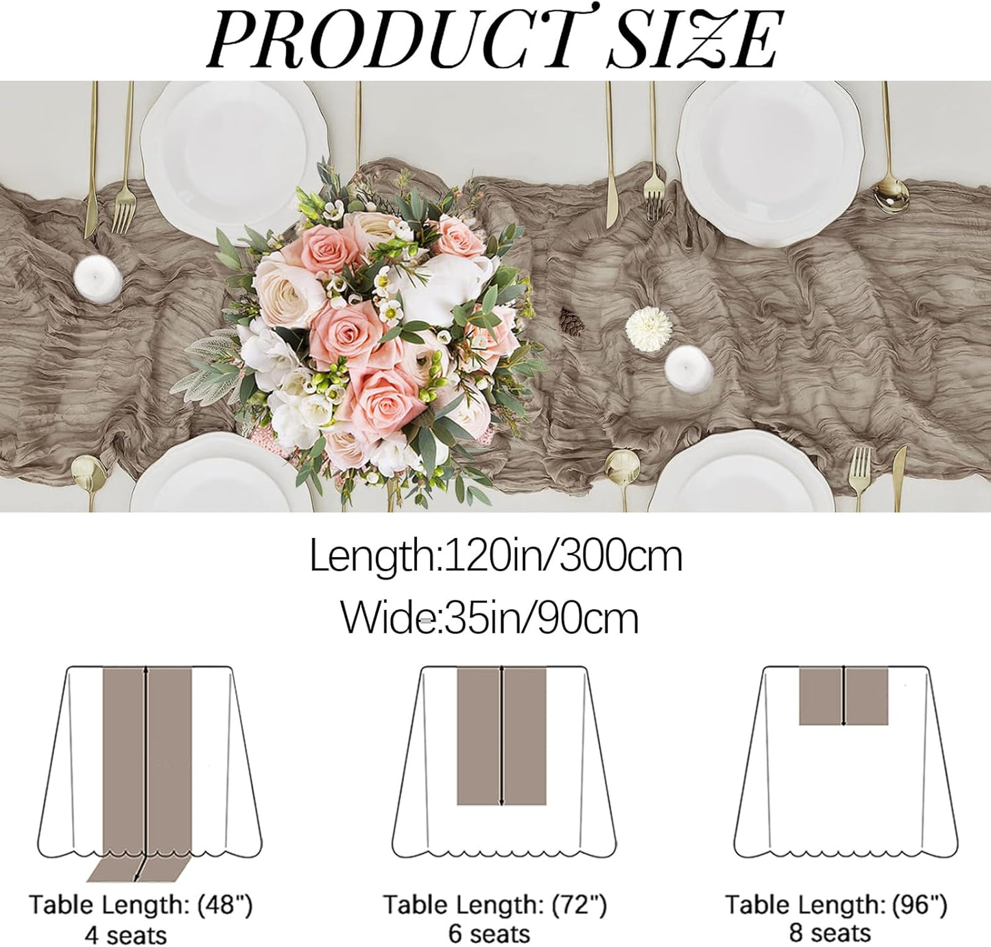 16PCS Nude Cheesecloth Table Runner 10FT Table Runner Cheesecloth 35x120Inch Boho Gauze Cheese Cloth Table Runner Long Rustic Sheer Table Runners for Wedding Party Baby Bridal Shower Table Decor