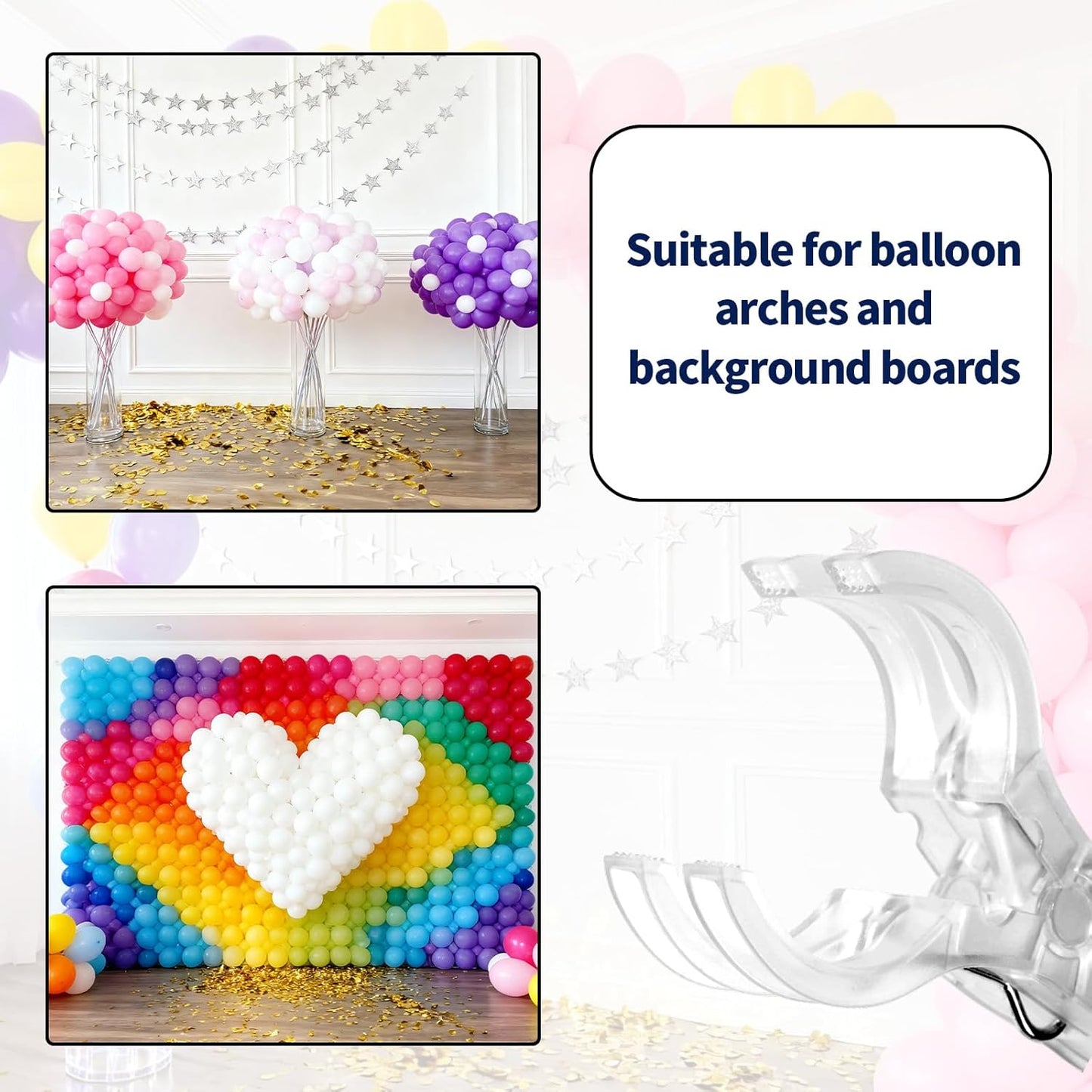 10pcs Balloon Arch Clips, Plastic Spring Garland Clamps Transparent Heavy Duty Clips for Balloon Arch Photography Wedding Engagement Backdrop Crafts Decoration