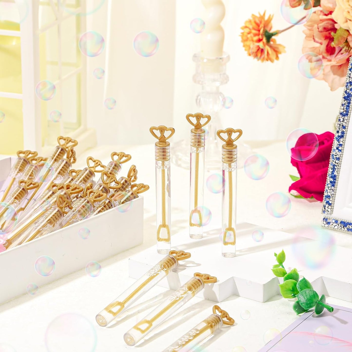 150 Pcs Bubble Wands Bulk for Wedding Party Mini Heart Wand with Bubble Solution for Wedding Bridal Showers Valentine Anniversary Graduation Birthday Supplies(Gold,Double Heart)
