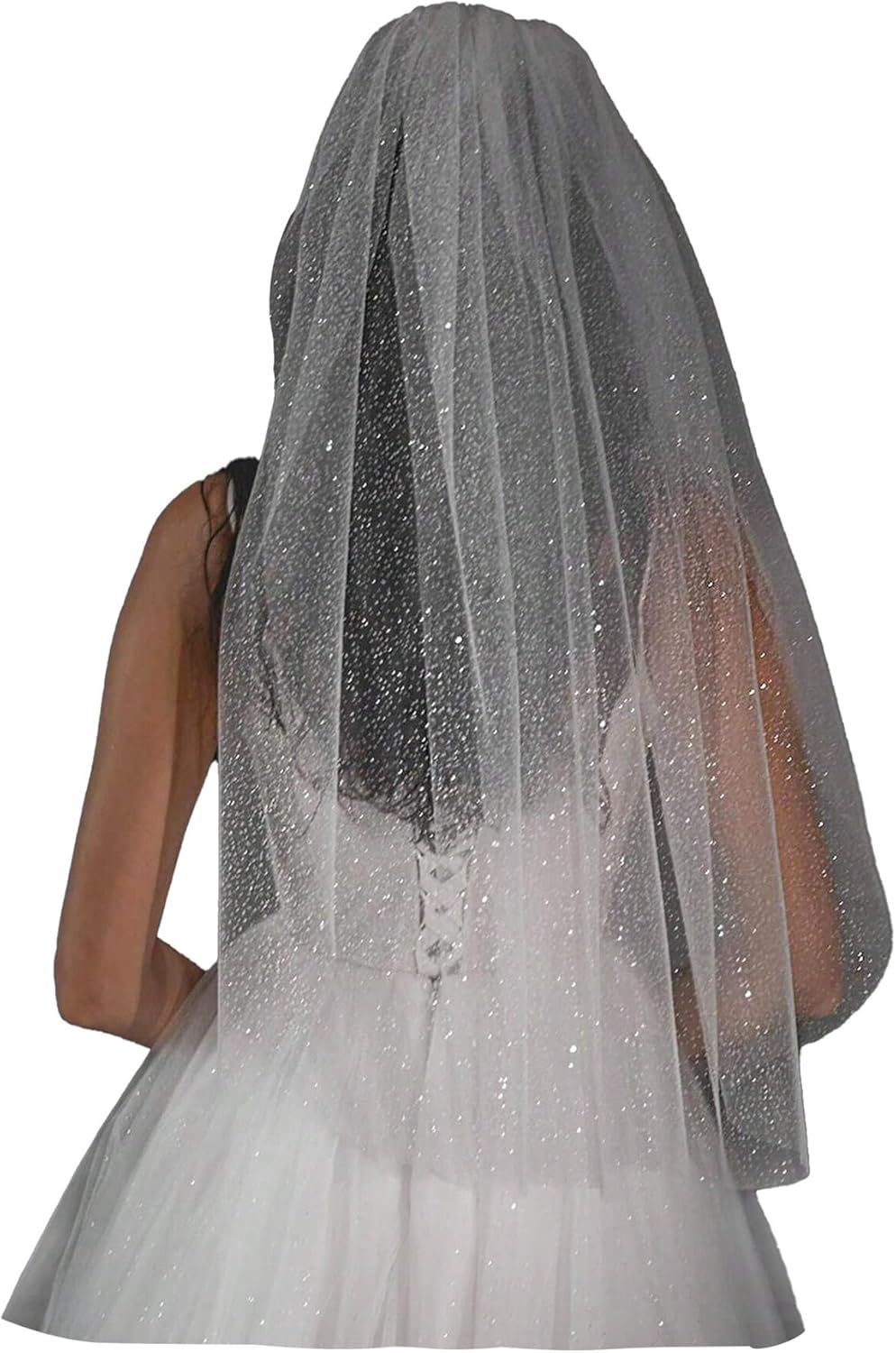 Short Glitter Wedding Bridal Veil with Metal Comb for Bride