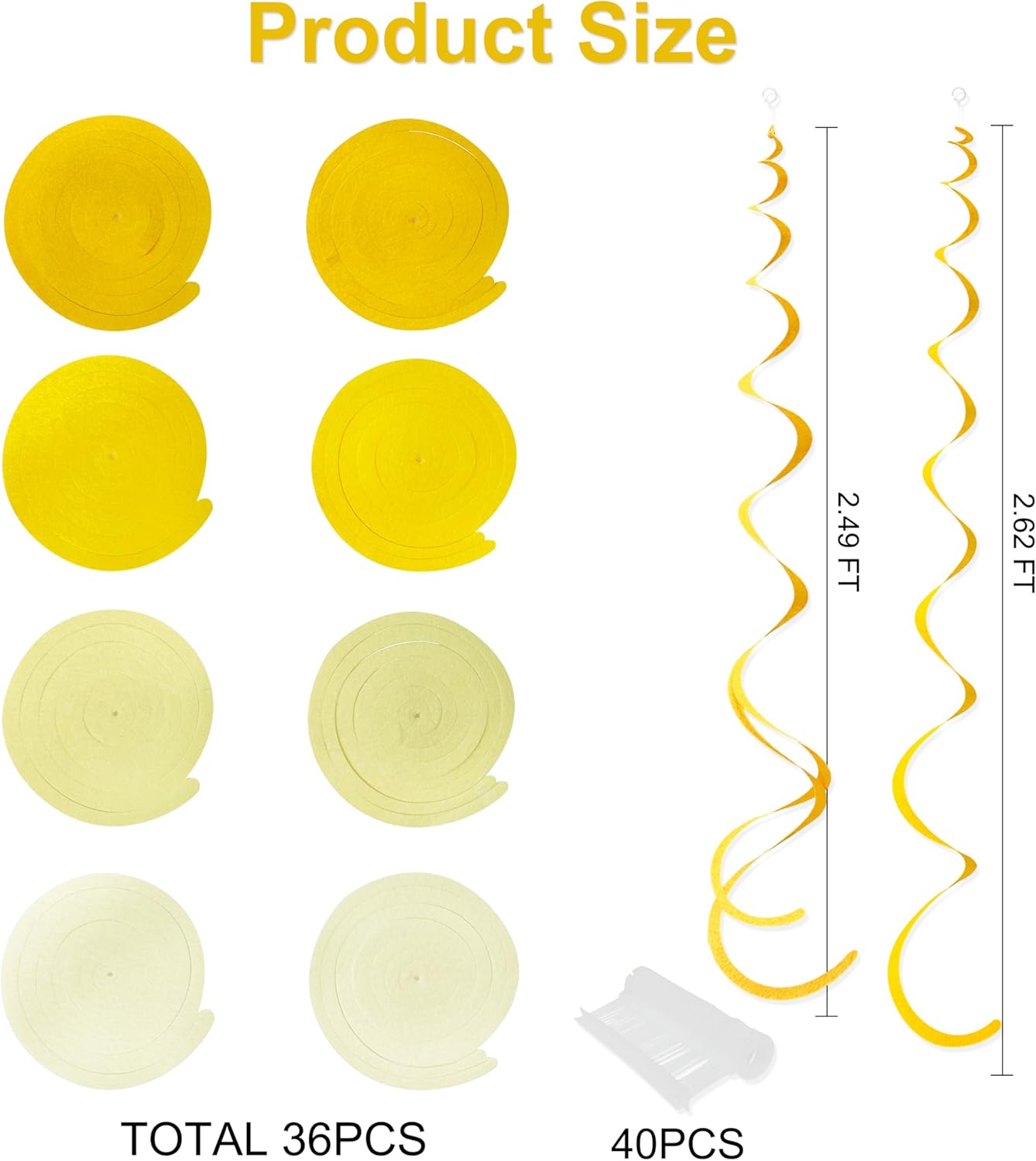36Pcs Yellow Hanging Swirl Decorations Ombre Yellow Felt Swirl Streamer Spiral Ceiling Decoration Garland for Lemon Bee Sunflower Birthday Wedding Baby Shower Bridal Shower Bachelorette Party Supplies