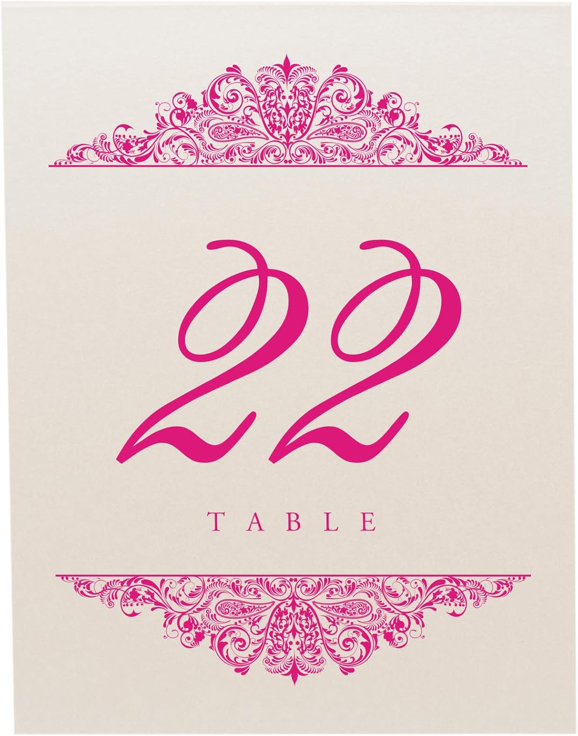 Paisley Wedding Table Numbers (Select Color/Quantity), Champagne, Fuschia, 1-65, Double Sided, Tent or Use in a Stand, Great for Parties & Restaurants - Made in the USA