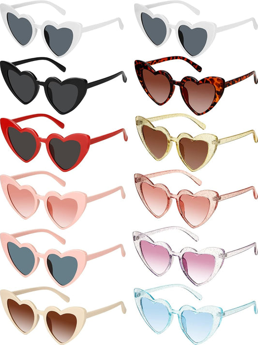 Flutesan 12 Pack Bachelorette Sunglasses Bride Bridesmaid Heart Shaped Sunglasses Women Eyeglasses for Party