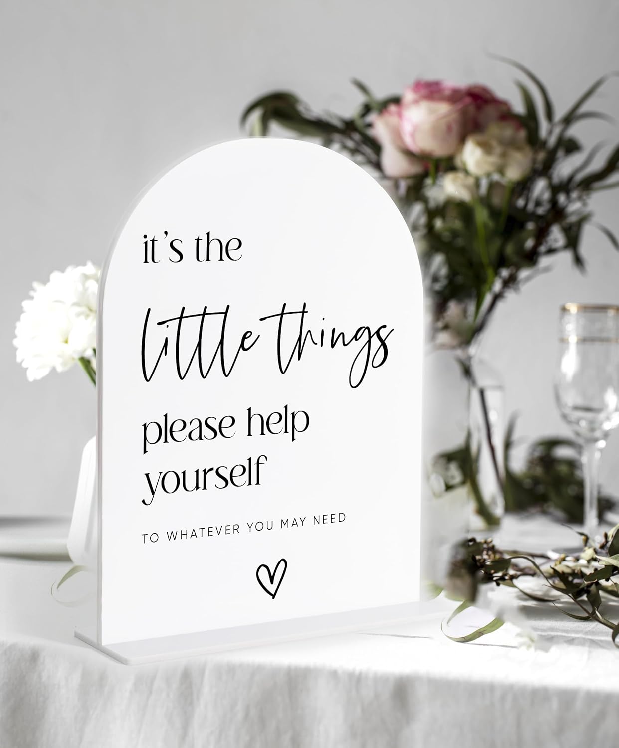 Wedding Bathroom Favors Sign, White Arch Acrylic Sign, Wedding Bathroom Basket Supplies, Bridal Shower Decorations, Engagement Party Decor, Centerpiece Table Decorations Party for Bride and Groom-4