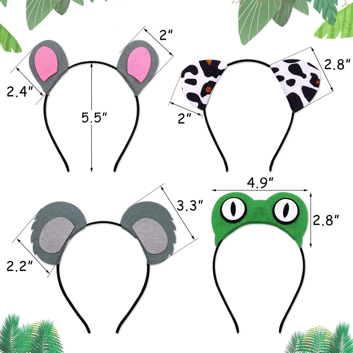 12pcs Jungle Animal Safari Headbands with Animal Hair Hoops - Photo Booth Props, Party Favors and