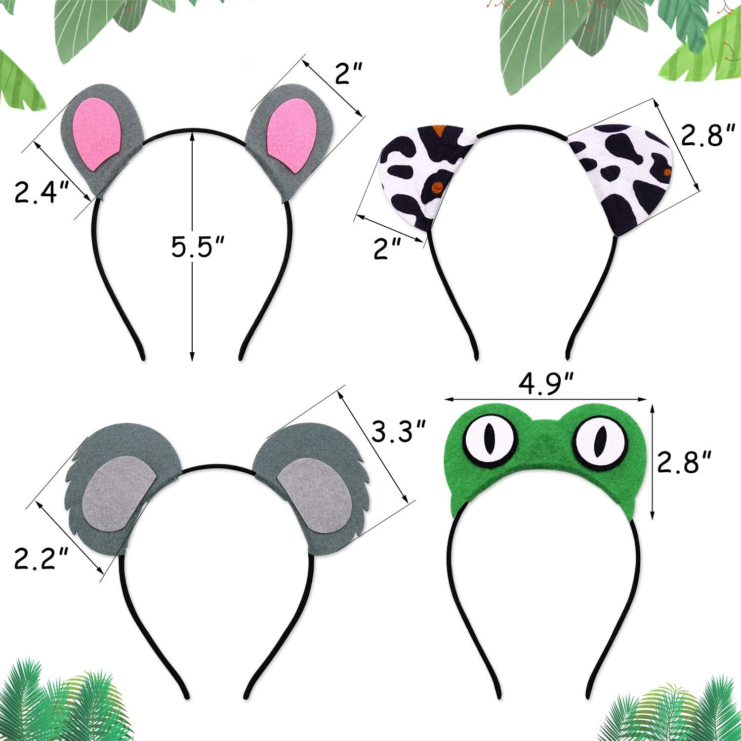 12pcs Jungle Animal Safari Headbands with Animal Hair Hoops - Photo Booth Props, Party Favors and