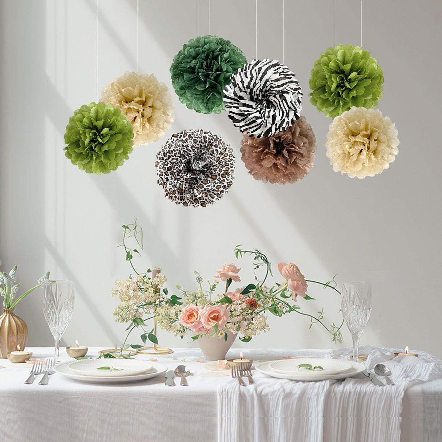 ANSOMO Jungle Safari Tissue Paper Pom Poms Wild Animal Leopard Zebra Print Cheetah Party
