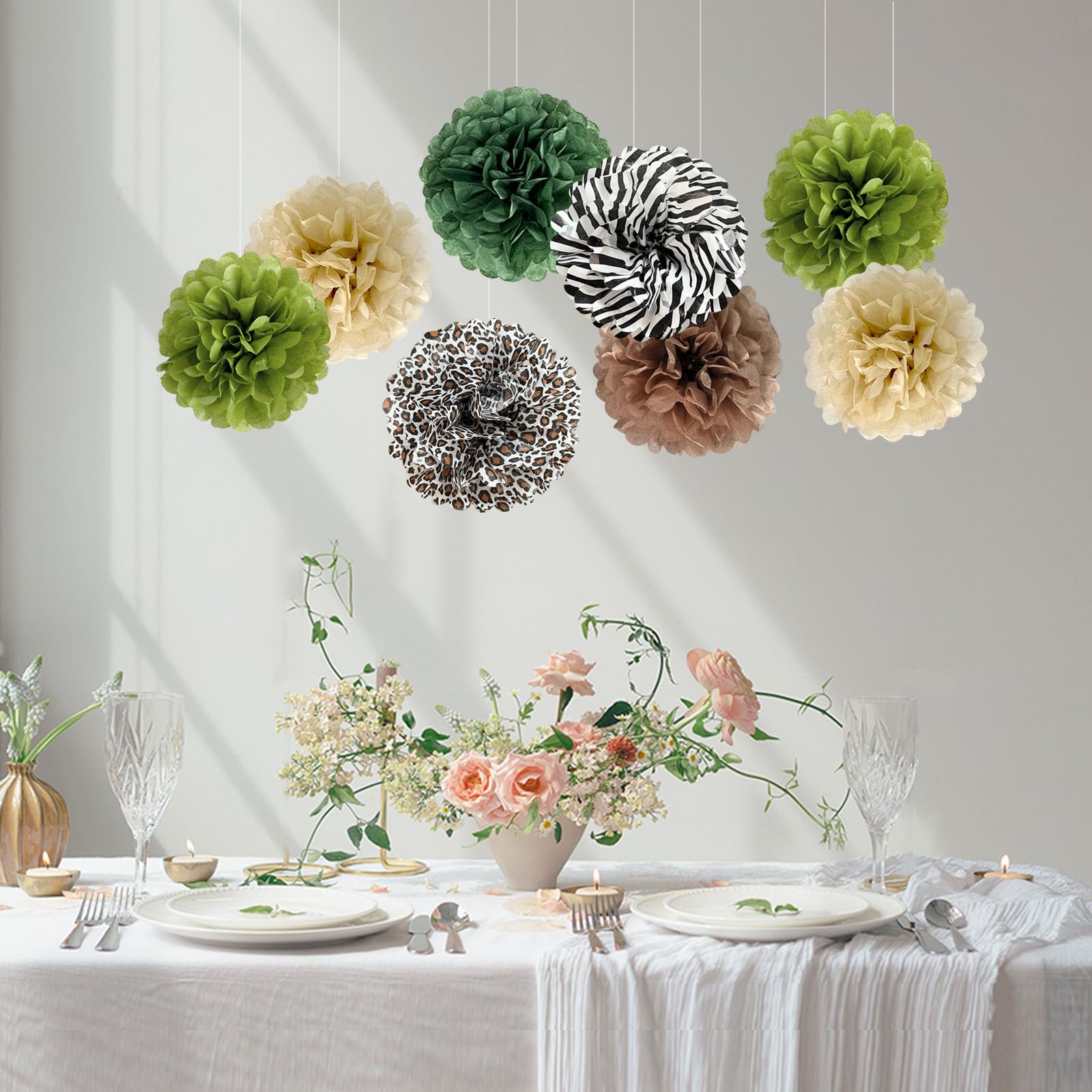ANSOMO Jungle Safari Tissue Paper Pom Poms Wild Animal Leopard Zebra Print Cheetah Party