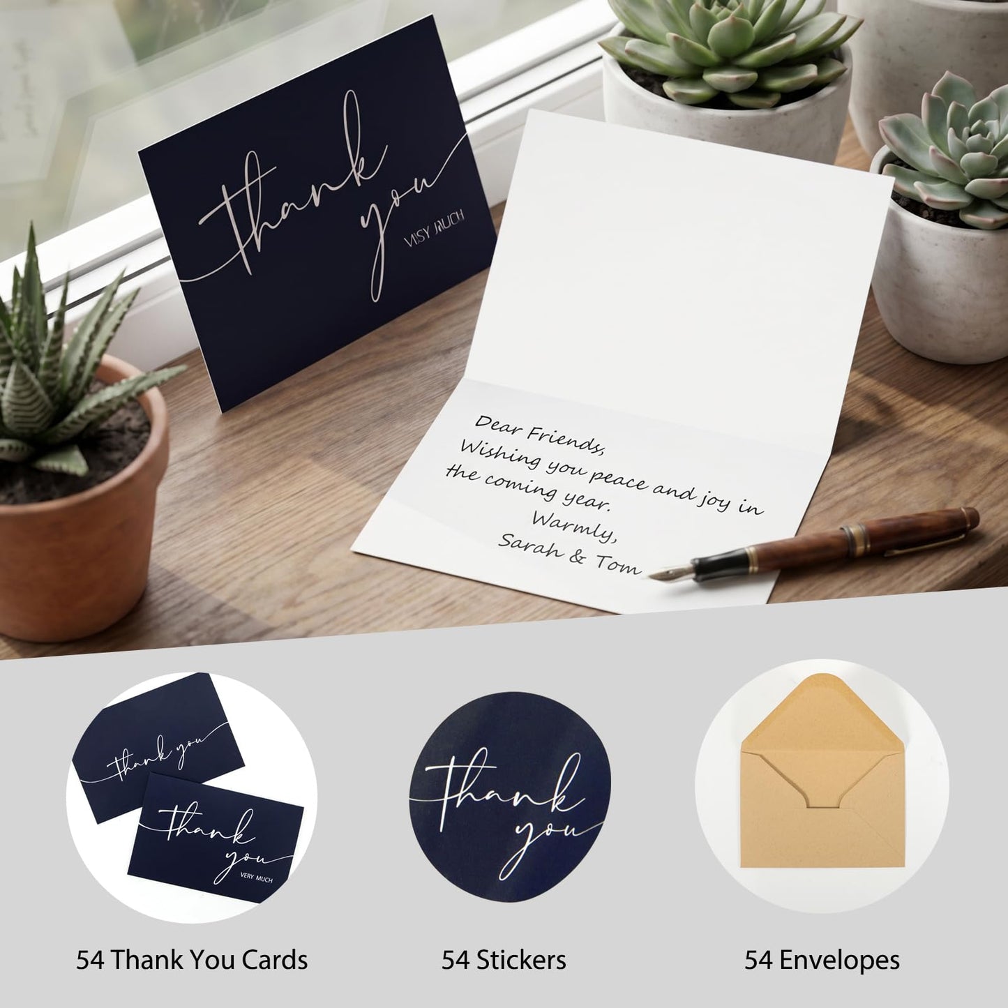 NESCCI 54 PCS Thank You Cards With Envelopes,3.5x5 Inch Minimalistic Design