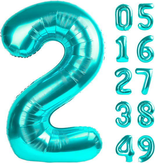 Teal Blue 40 Inch Big Number Balloon Birthday Decoration, Number 2 Helium Balloon 12 20 22 23 24 26 2025 New Years Celebration, Boy Girl Baby Anniversary Party Graduations Supplies Decorations