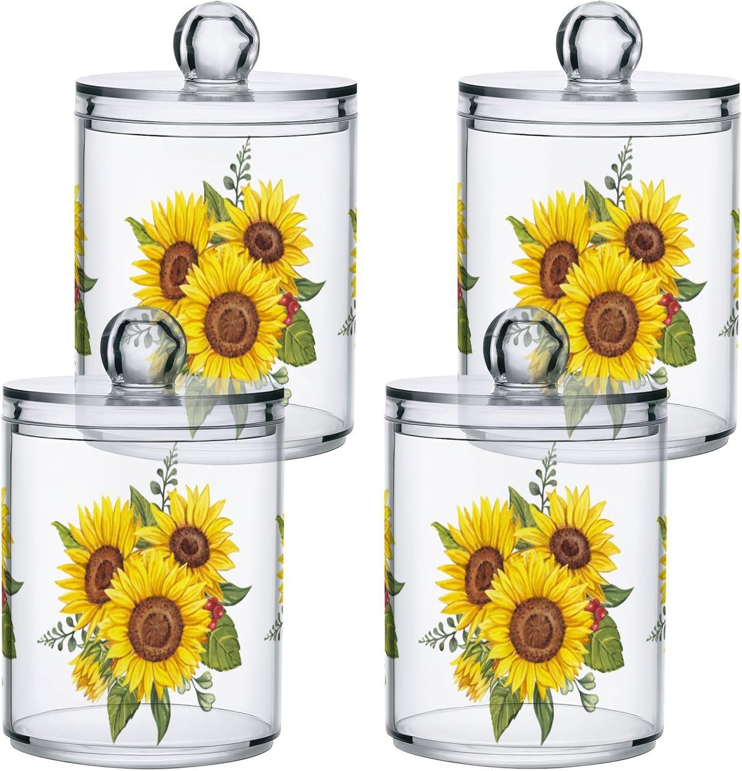 Gredecor Qtip Holder Dispenser 2 Pack Yellow Watercolor Sunflowers Bathroom Decorative Storage Canister Holder Counter Vanity Organizer for Cotton Ball Swabs Pads Floss