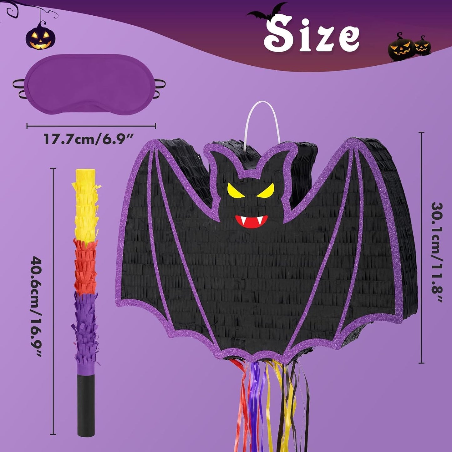 WERNNSAI Halloween Pinata - Halloween Party Decoration Scary Hallo-ween Pinata for Kids Baby Hallo-ween Costumes Party Purple Evil Bat Design Hallows Eve Decor Favor with Bat & Blindfold