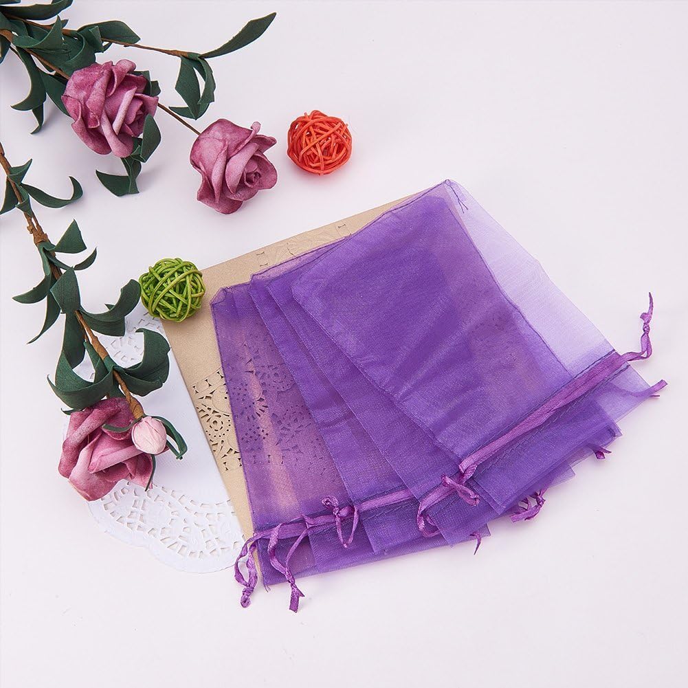 Wudygirl 100pcs Sheer Organza Bags 5‘’x7‘’ Purple Drawstring Packages License Jewelry Lipstick Pouches Baby Shower Party Wedding Favors Cookies Candy Favor Bags(100pcs Purple 5X7)