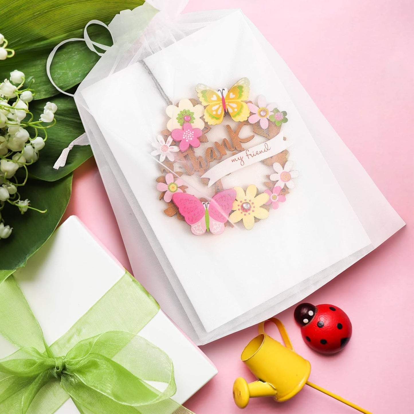 ANZNKU 50 Pack White Organza Bags 6x9 inch(17x23cm), Organza Gift Bags Mesh Drawstring Bag, Premium Sheer Mesh Bag for Gifts Wedding Party Christmas Favor