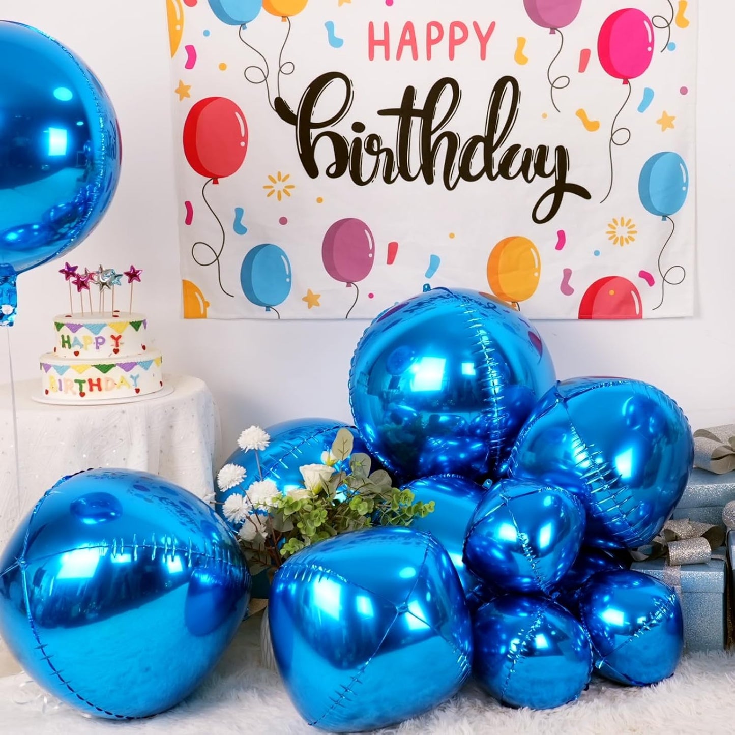 12Pcs Dark Blue Round Foil Balloons, 22" 15" 10" 4D Helium Ball Balloon, Metallic Blue Foil Balloon for Birthday Graduation Wedding Anniversary New Year Eve Disco Prom Party Decorations
