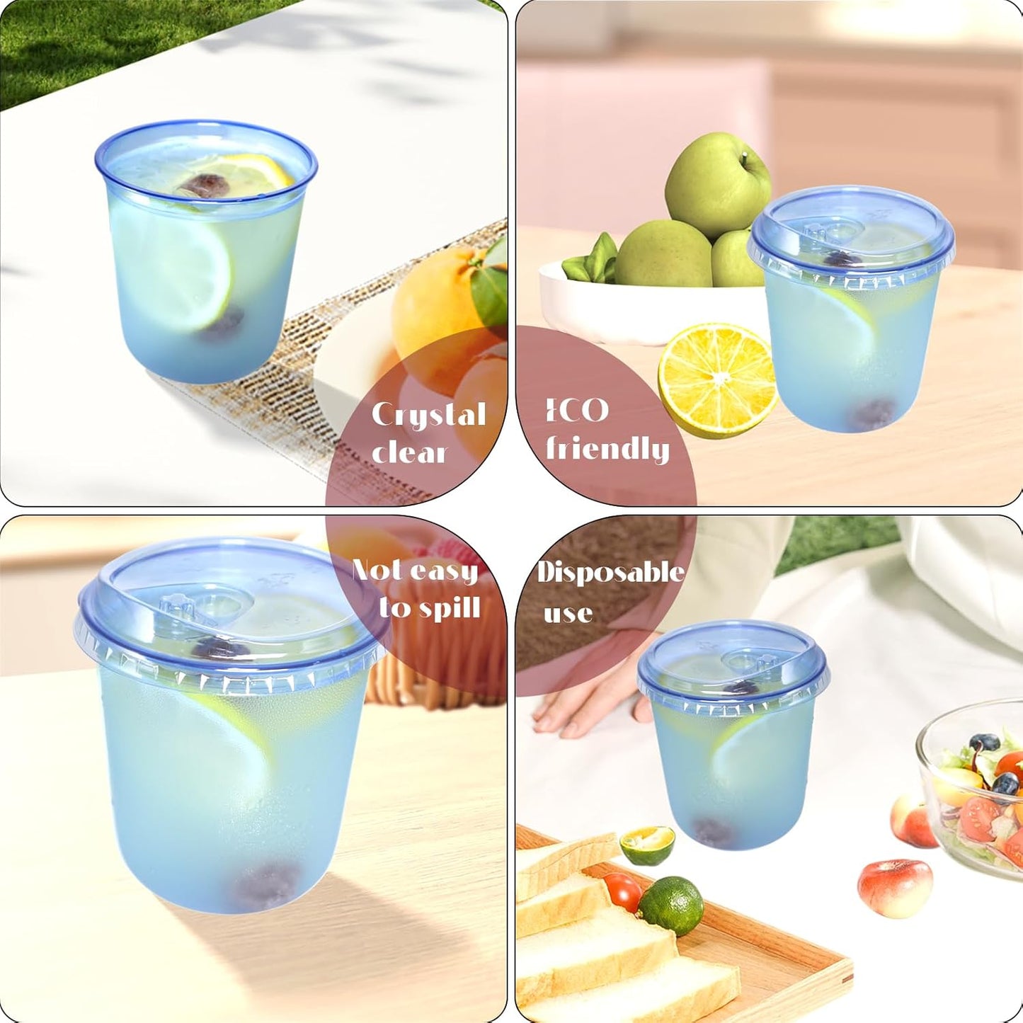 12oz Disposable Stemless Glasses With Strawless Sip Lids,PET Disposable Drinking Cups,Clear Plastic Wine Glasses for Parties Birthday,Wedding,Meeting,Christmas Party Supplies. (50, Blue)