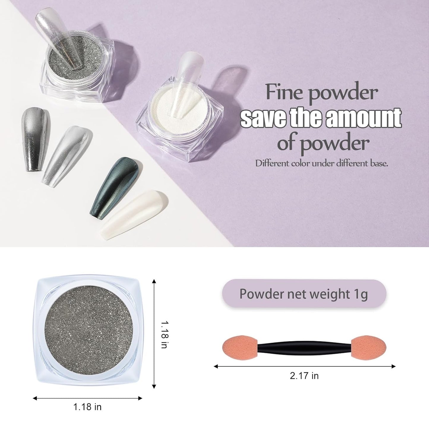 Artdone 2 Jars Chrome Nail Powder White Pearl and Silver Chrome,Iridescent Aurora Powder Metallic Mirror Effect Pigment Pearlescent Mermaid Pigment Glitter Dust Kit Acrylic Resin Craft