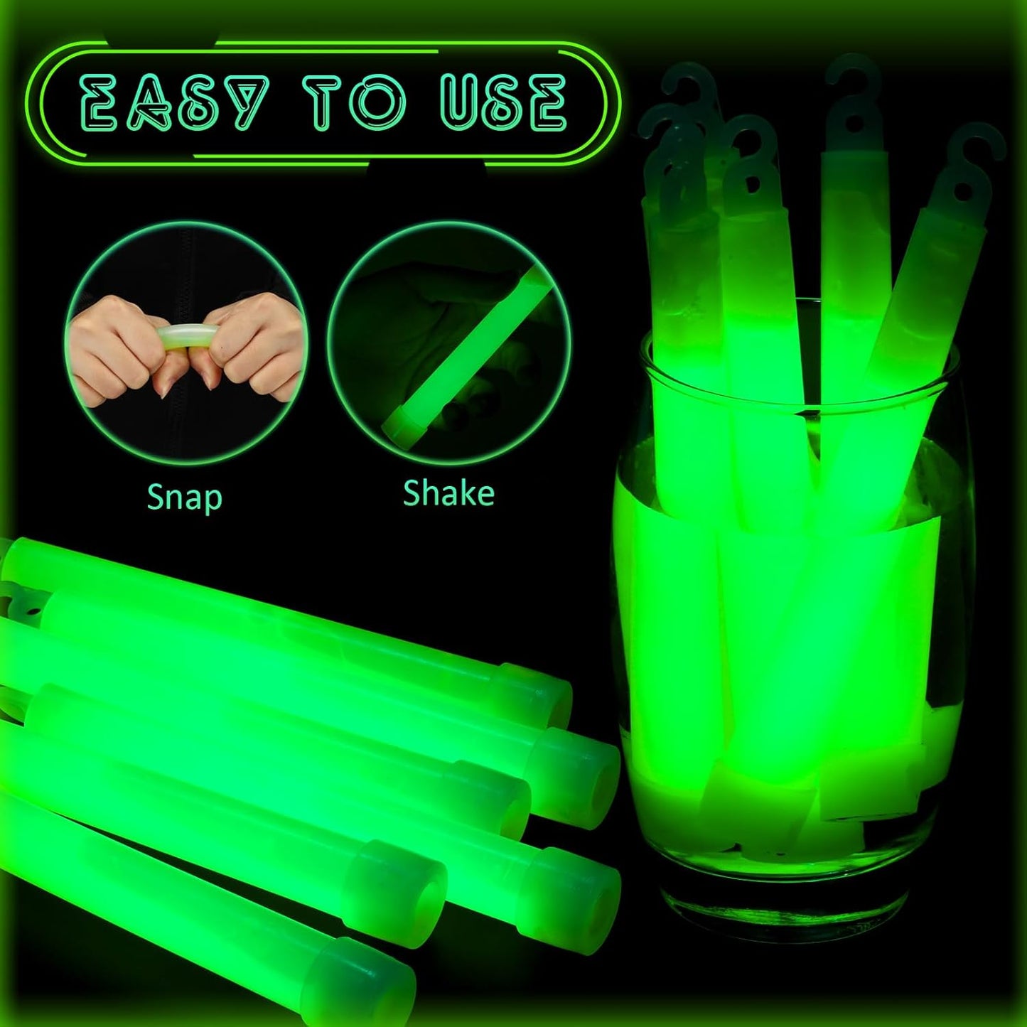 Sotiff 96 Pcs Bright 6 Inch Large Glow Sticks Bulk Emergency Glow in The Dark Sticks with 12 Hour Duration for Camping Hiking Outdoor Parties Activities Survival Storms Blackouts (Green)
