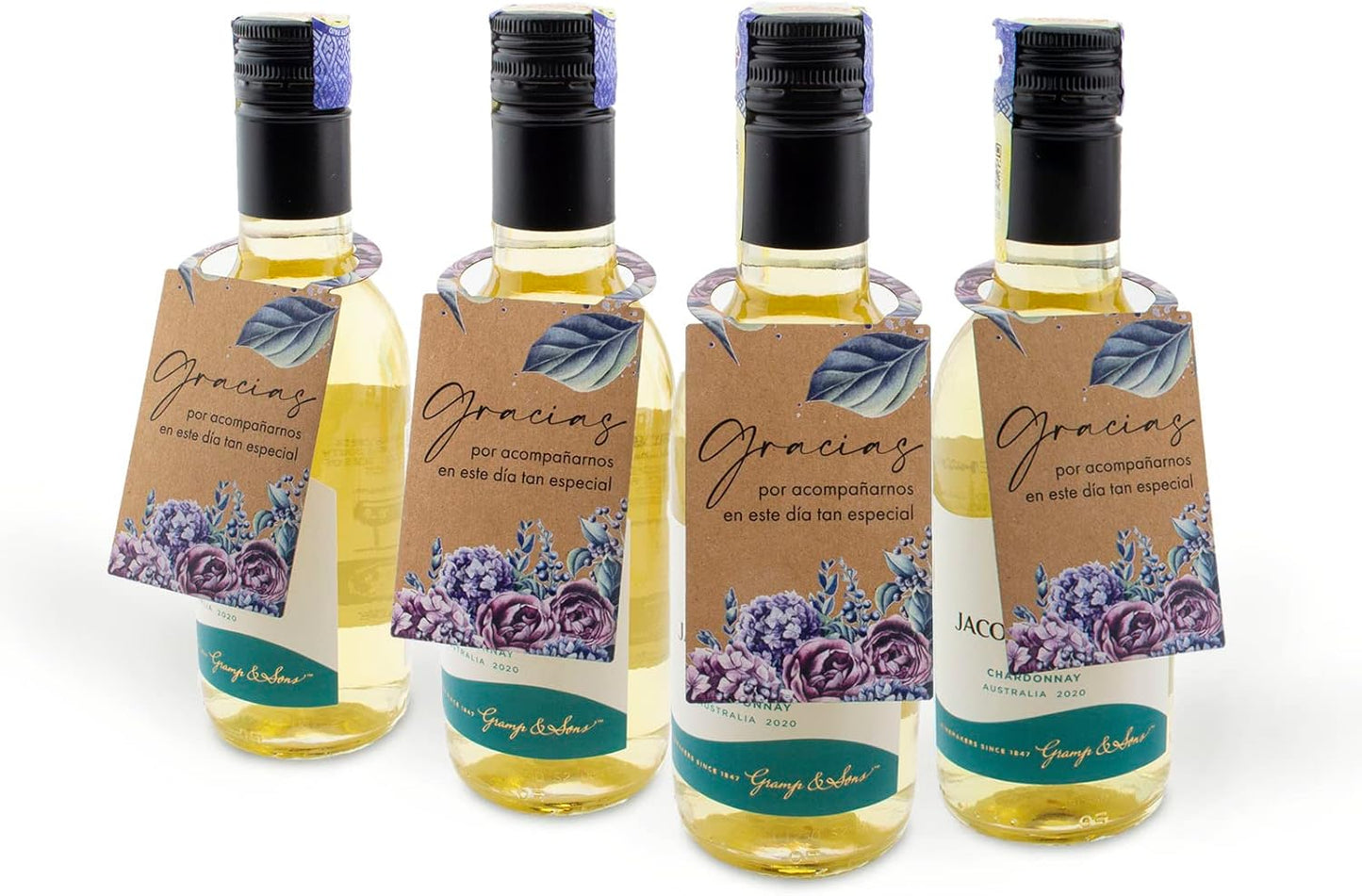 Summer-Ray 50pcs Gracias Mini Champagne Mini Wine Bottle Weding Party Favors Tags (Kraft Brown)