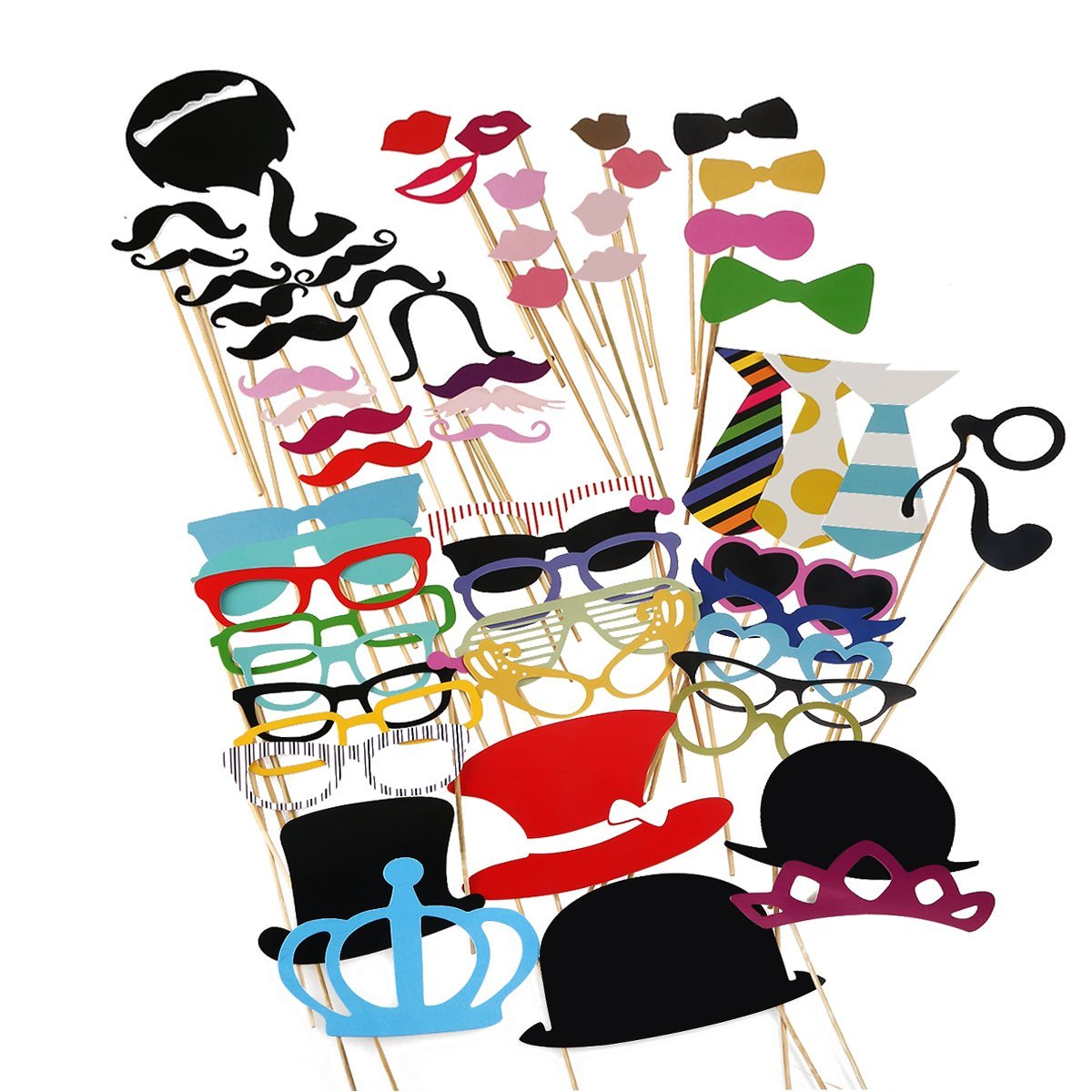 Tinksky Photo Booth Props 60 piece DIY Kit for Wedding Party Reunions Birthdays Photobooth Dress-up
