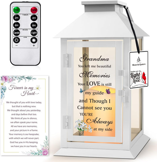 Memorial Lantern for Grandmother's Remembrance with LED Candle
