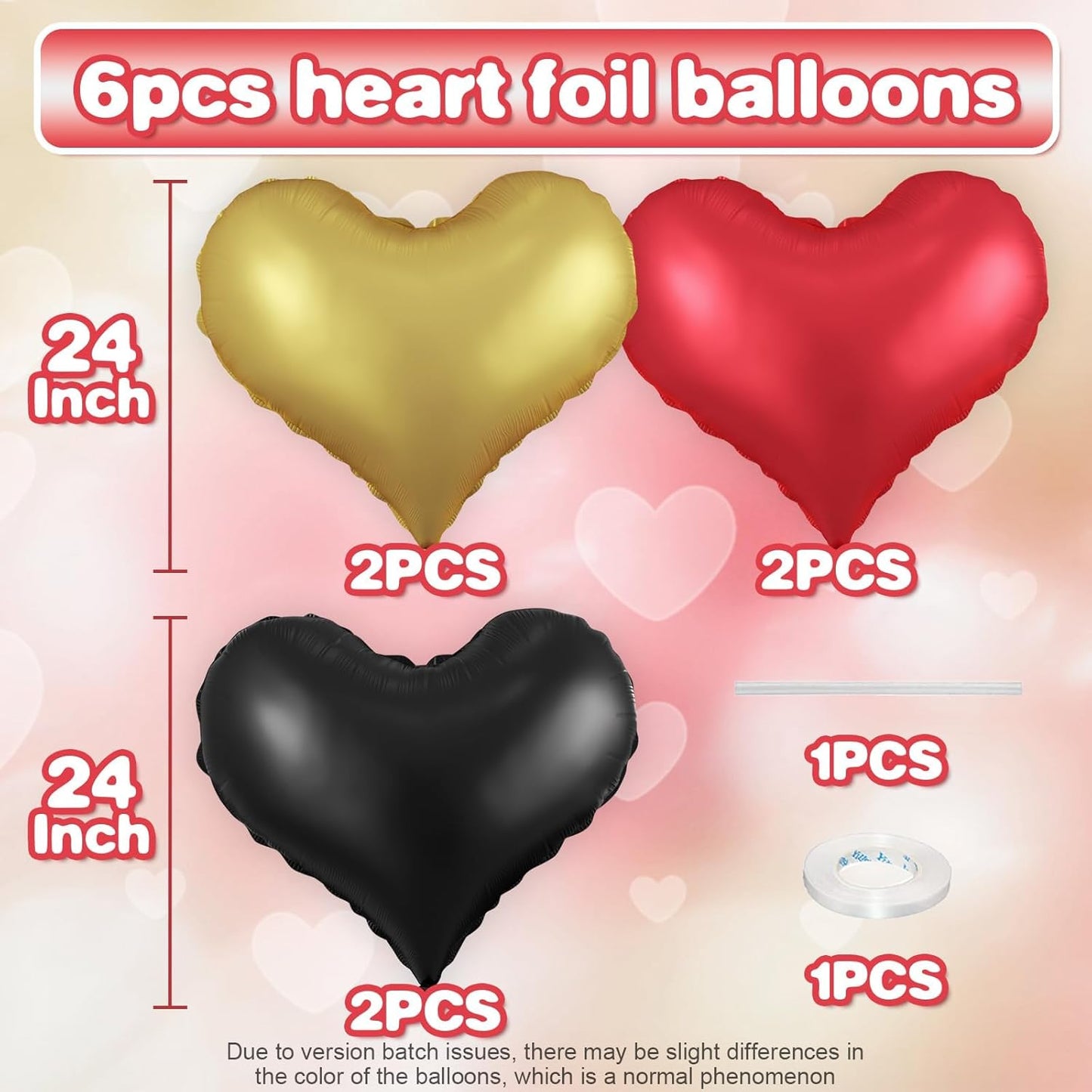 Black Red Gold Heart Balloons,24Inch Large Heart Foil Balloons for Valentine's Day Birthday Wedding Baby Shower Anniversary Party Decorations