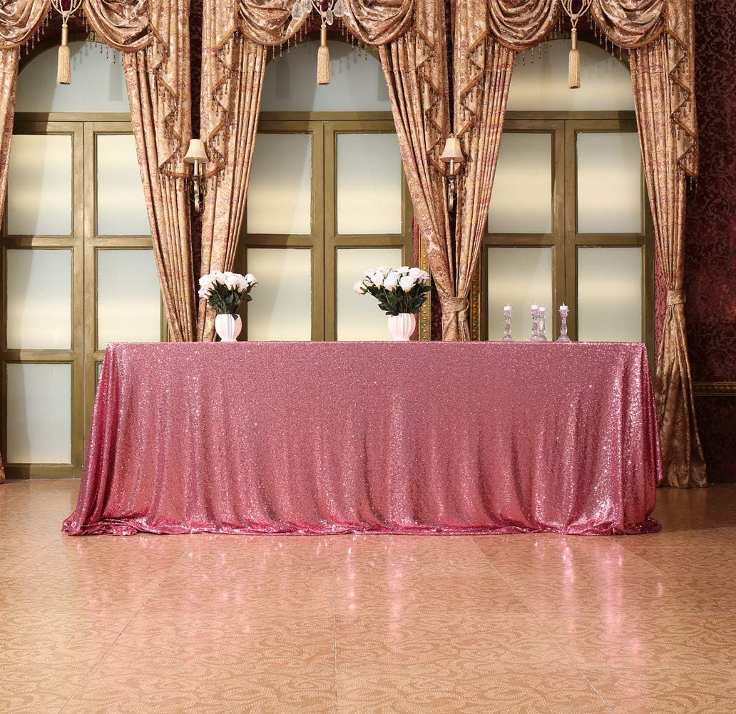SquarePie Sequin Tablecloth 90 x 132 Inch Fuchsia Pink Sparkly Table Linen for Wedding Party