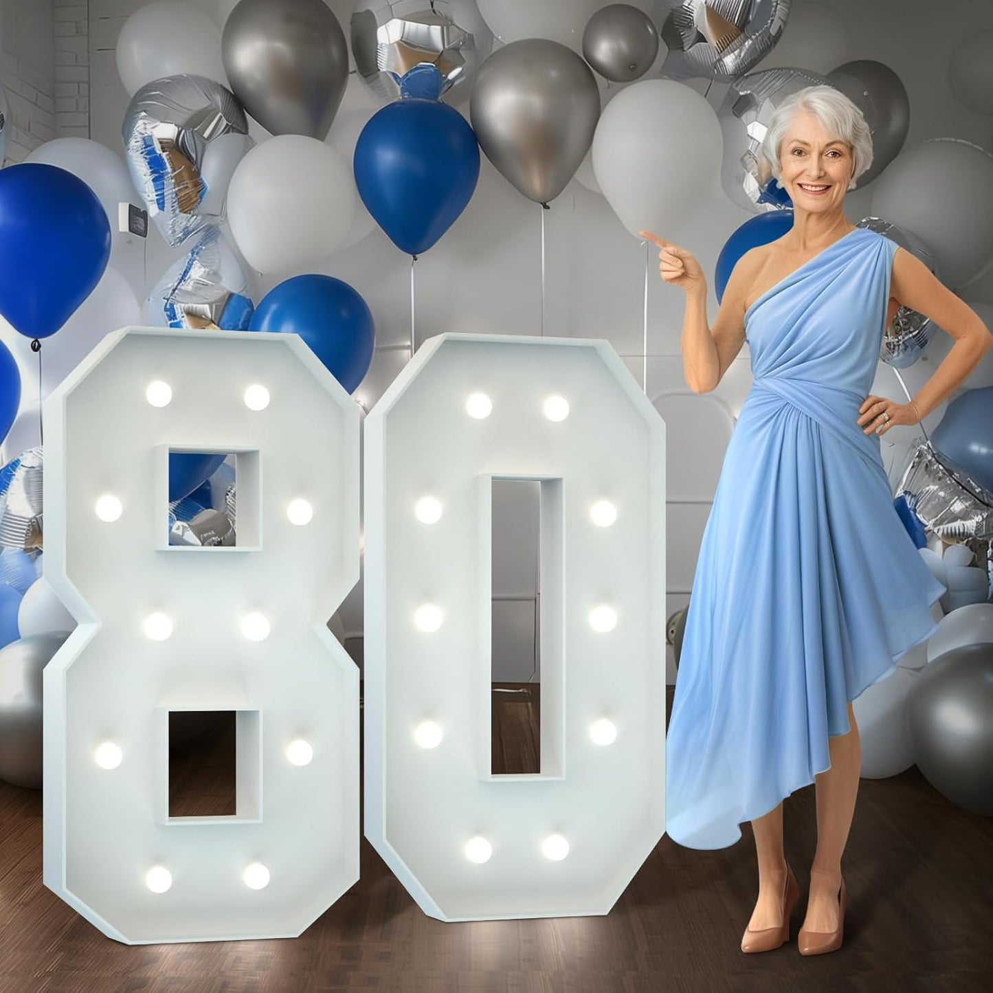 Marquee Numbers 4 Feet Tall Big Light Up Numbers 80th Birthday Decorations Women Men White Anniversary Party Decor Large Cardboard Prop Backdrop Sign 80