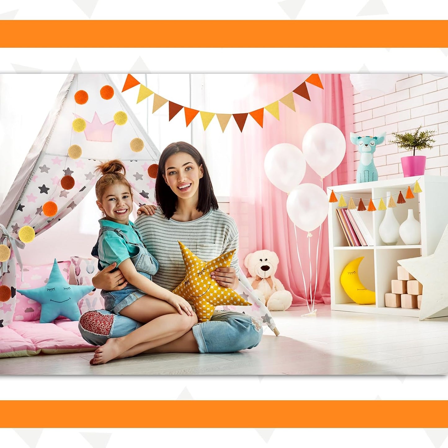 Irenare 9.8 ft Pom Pom Garland Felt Colorful Tassel Banner Christmas Party Pompoms Garland Decorations Felt Pennant Banner for Classroom Home Mantel Fireplace Birthday(Autumn Colors)