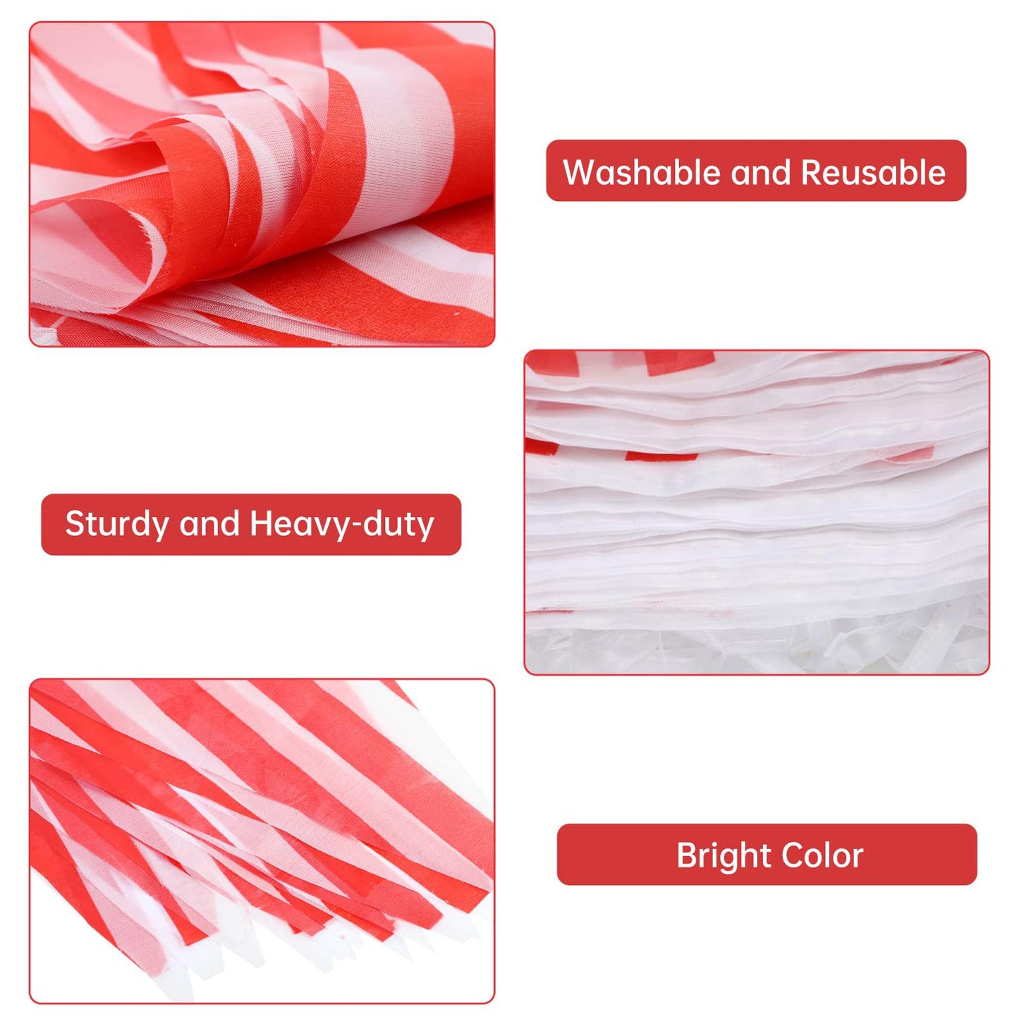 RUBFAC 170ft 120pcs Red White Striped Pennant Banner