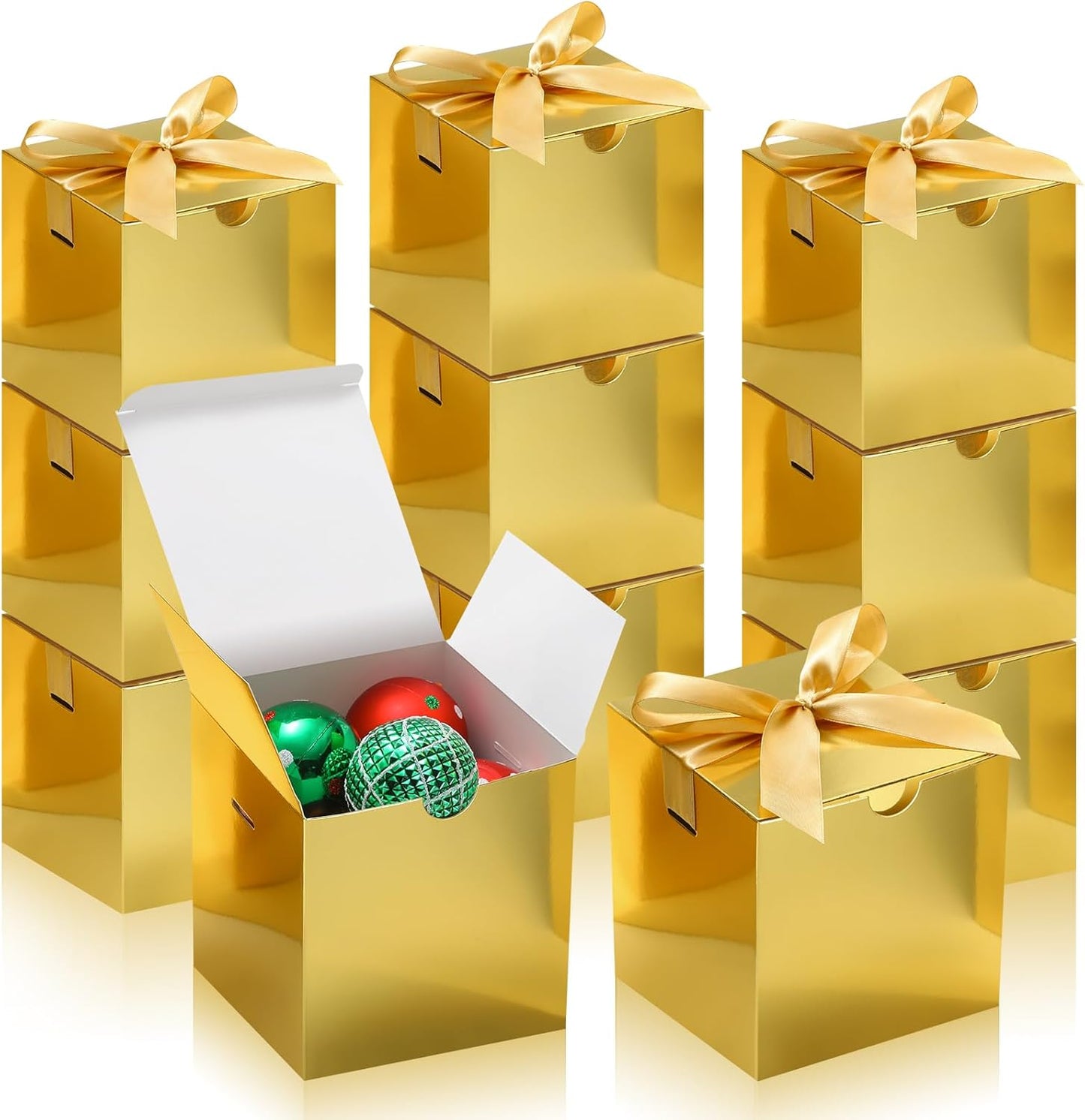 DOYIDE 20 Pack Small Gift Boxes, 6x6x6 Inch Gold Elegant Paper Boxes with Ribbons, Christmas Gift Box Crafting, Wedding Party Favor, Cupcake, Candy, Bridesmaids Proposal Box