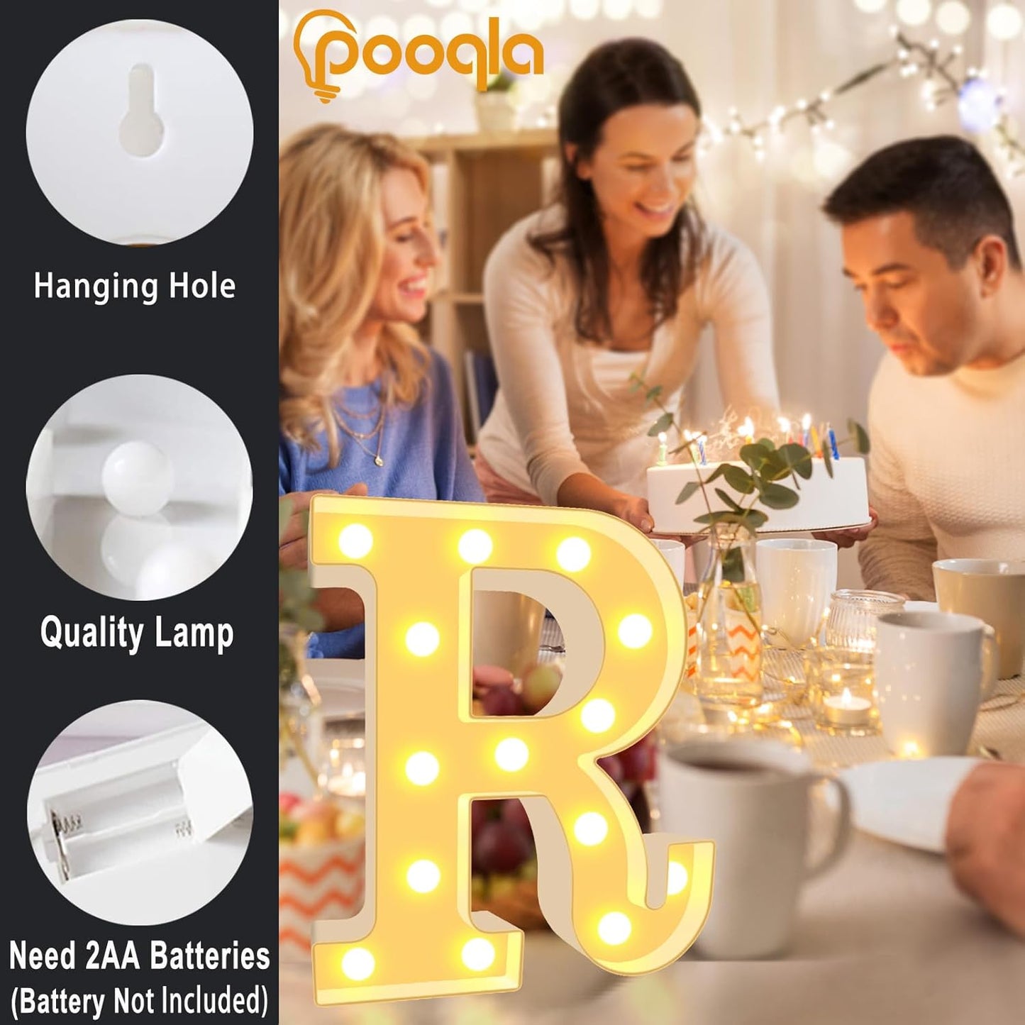 Pooqla LED Marquee Letter Lights, Warm White and Cool White Decorative Lighted Letters, Light Up Alphabet Letters for Boys Girls, Party, Wedding, Bar, Night Light, Birthday Decoration, Letter L