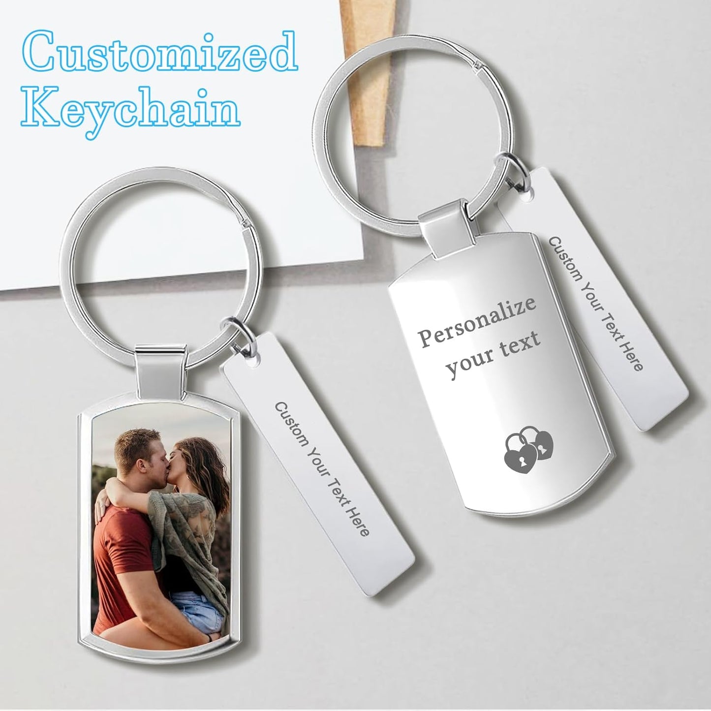Custom Keychain with Picture Double-sided Personalized Photo Text Keychain, Gift for Anniversary Birthday Christmas