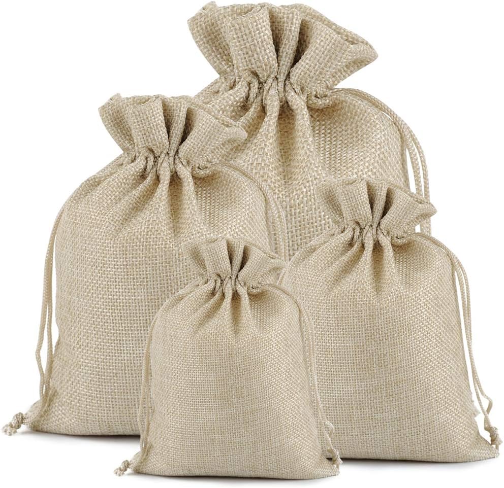 Lucky Monet 25/50/100PCS Burlap Gift Bags Wedding Hessian Jute Bags Linen Jewelry Pouches with Drawstring for Birthday, Party, Wedding Favors, Present, Art and DIY Craft (50Pcs, Cream, 4” x 6”)