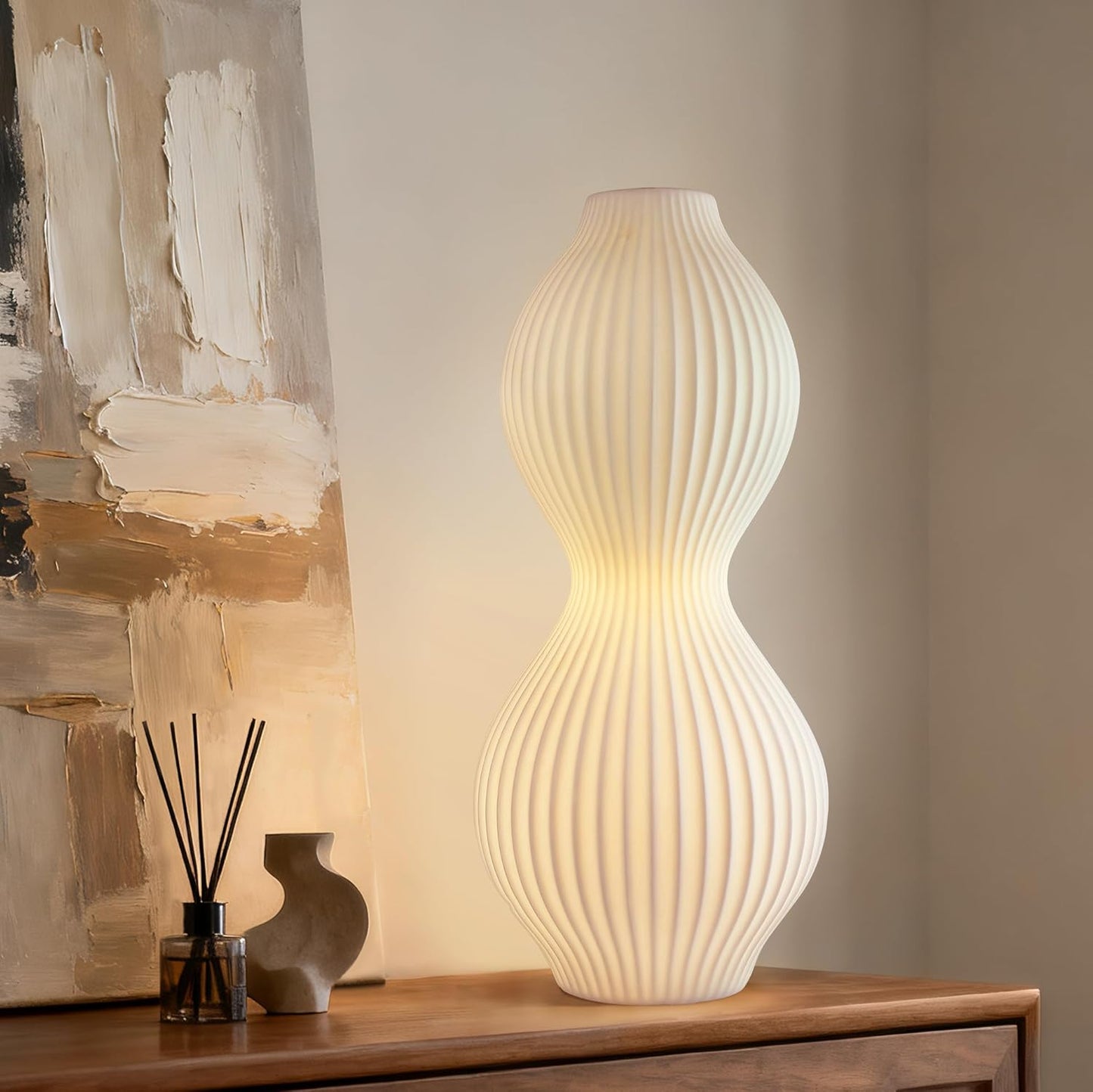 RONDURE 15.8" Modern Ceramic Table Lamp, Modern Bedside Lamps for Bedroom, Living Room and Nightstand, White Translucent Ceramic Shade, Warm Ambient Lighting, Home Decor