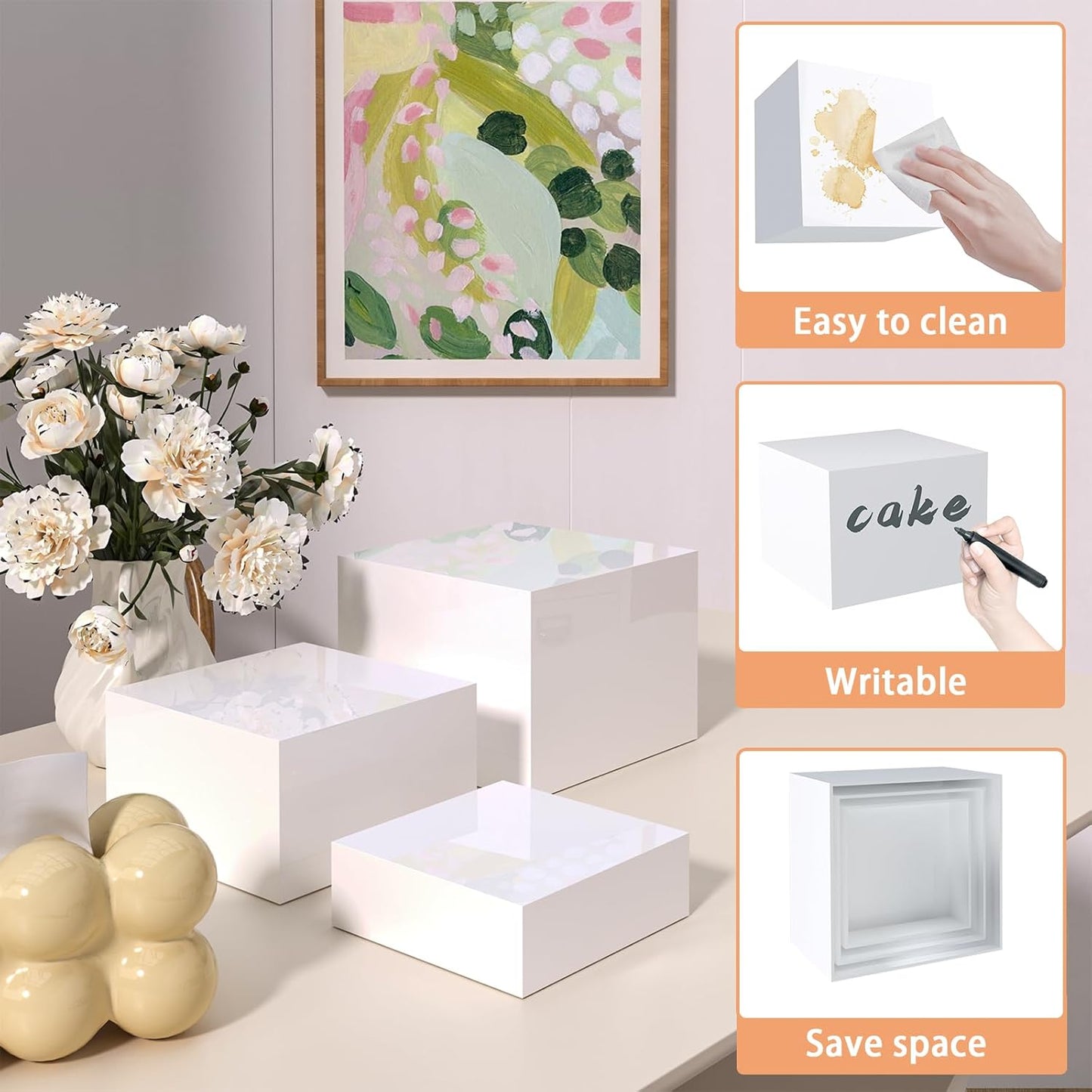 Buffet Risers, Food Display Risers for Party, White Acrylic Risers Display Stand for Buffet Table, Catering Displays for Dessert, Cube Box Nesting Riser with Hollow Bottoms (5"x6"x7"x8"x9"x10" 6 PCS)